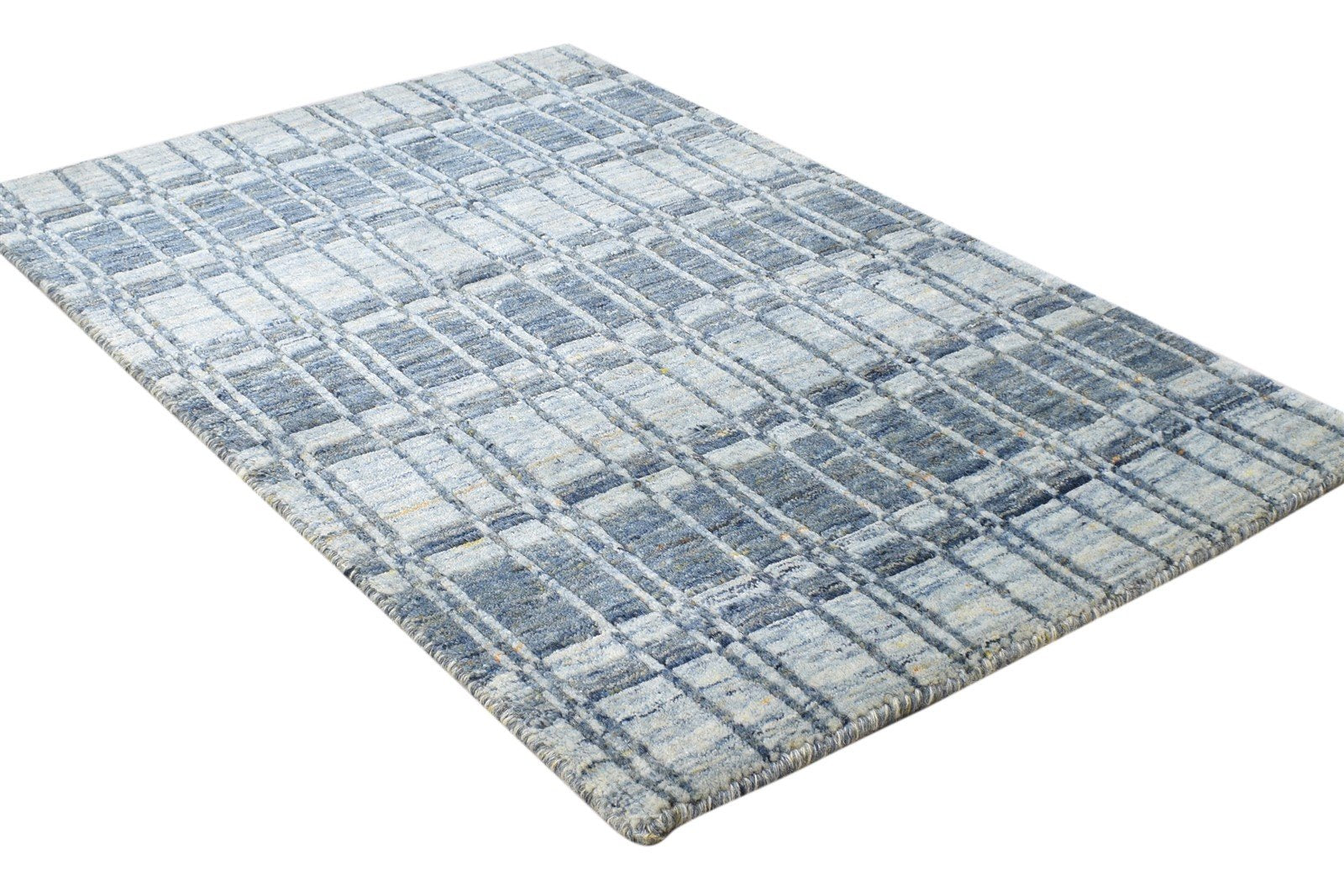 Blue Wool Rug 2' X 3' Modern Handloom Moroccan Modern Small Carpet 