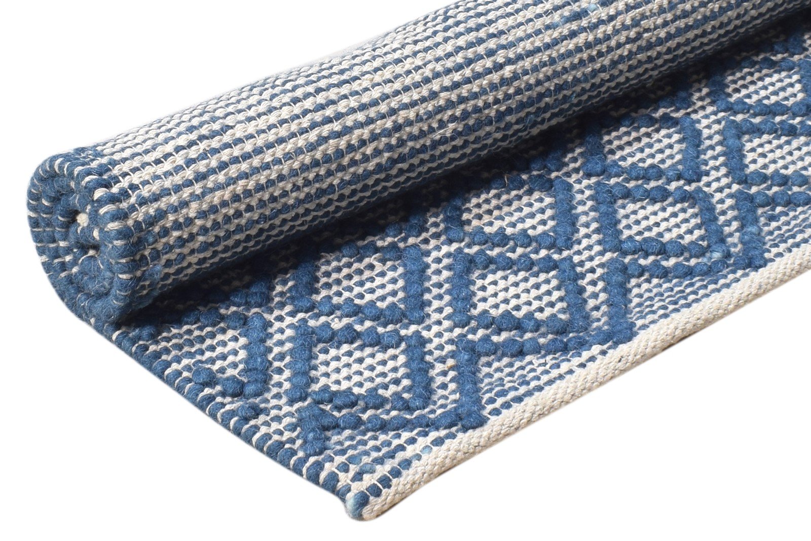 Wool Blue Rug 2' X 3' Modern Hand-Hooked Moroccan Modern Small Carpet 