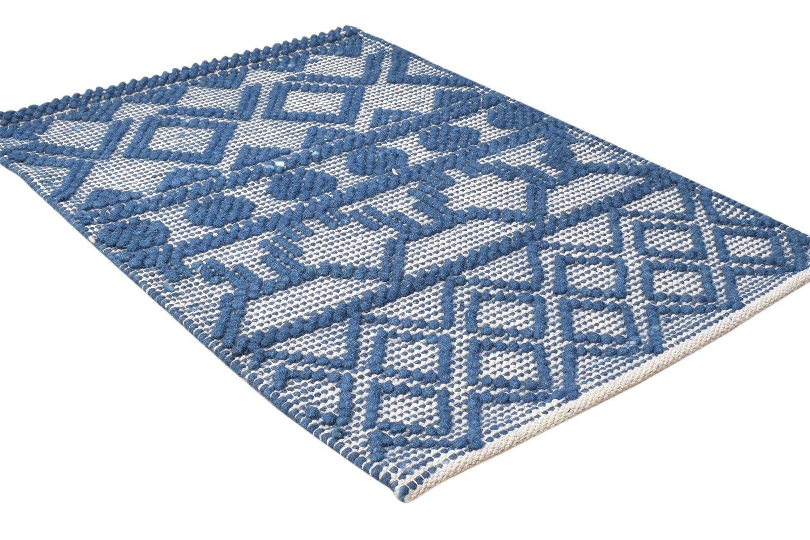 Wool Blue Rug 2' X 3' Modern Hand-Hooked Moroccan Modern Small Carpet 