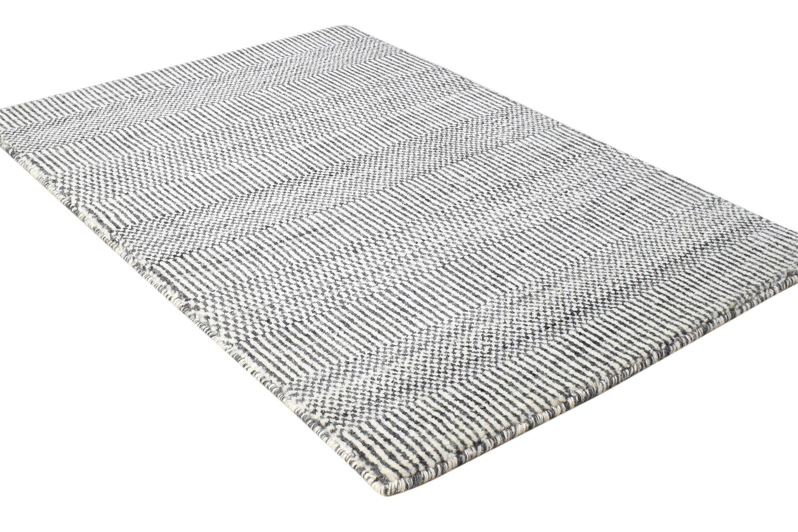 Handloom Charcoal Wool Rug 2' X 3' Modern Agra Grass Trellis Small Carpet 