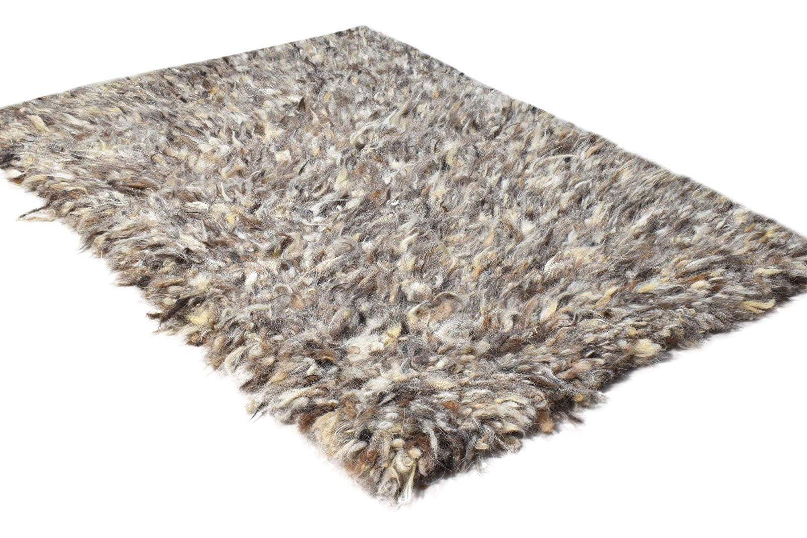 Brown Wool Rug 2' X 3' Shag Hand Knotted Scandinavian Modern Small Carpet 