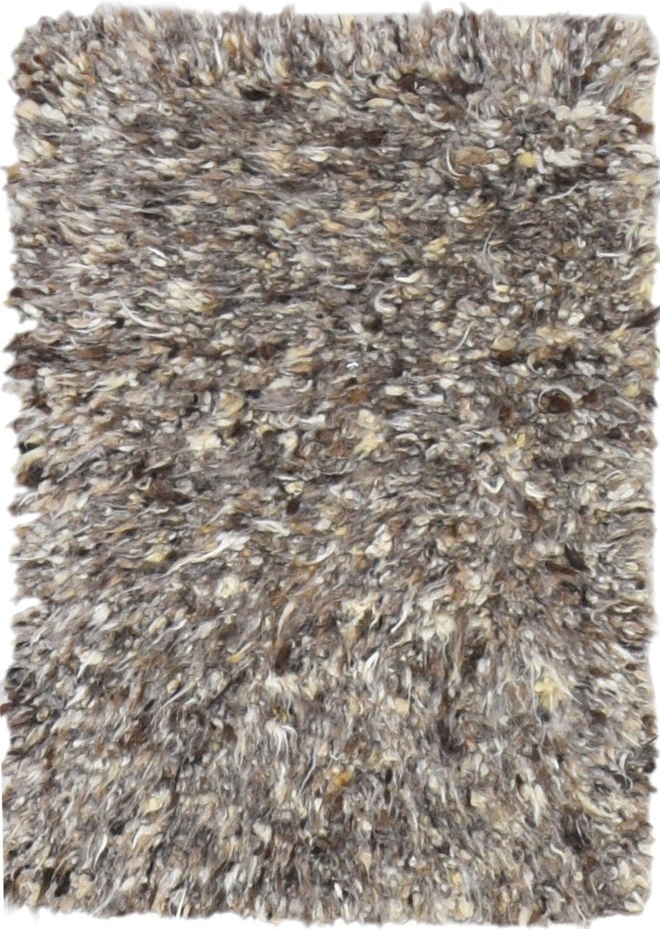 Brown Wool Rug 2' X 3' Shag Hand Knotted Scandinavian Modern Small Carpet 