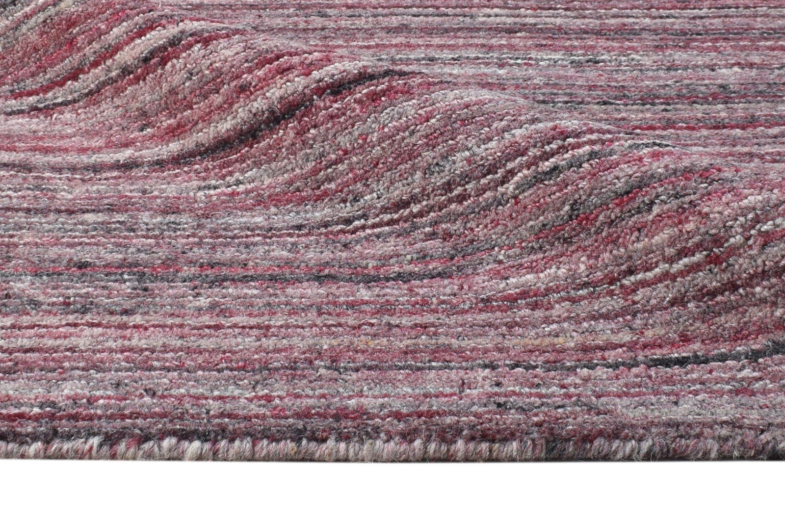 Handloom Wine Wool Rug 2' X 3' Modern Scandinavian Striped Small Carpet 