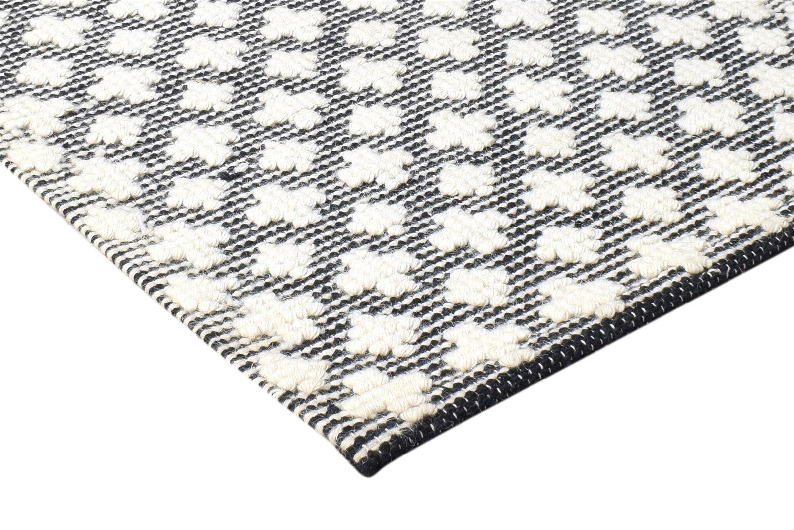 Hand-Hooked Black Wool Rug 2' X 3' Modern Moroccan Modern Small Carpet 