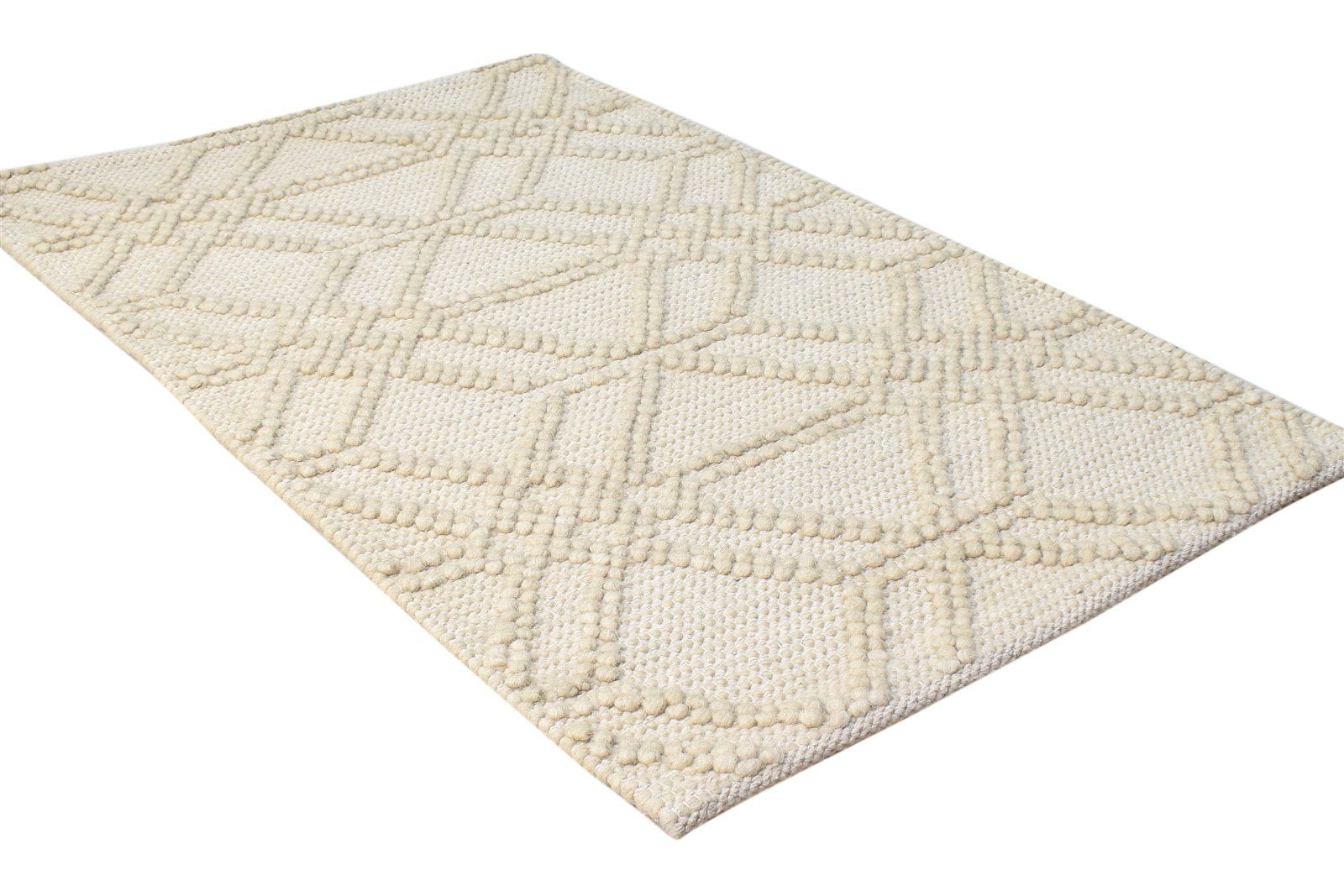 Beige Wool Rug 2' X 3' Modern Hand-Hooked Moroccan Modern Small Carpet 