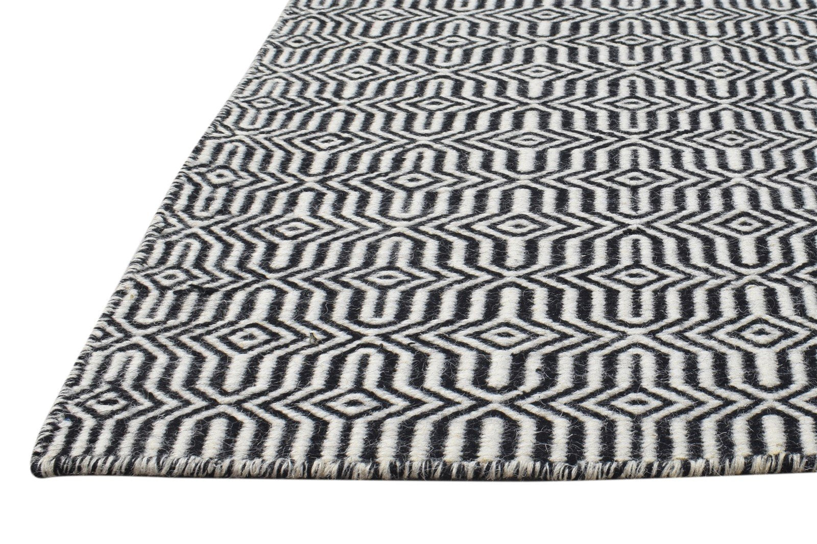 Black Wool Rug 2' X 3' Modern Dhurrie Moroccan Modern Small Carpet 