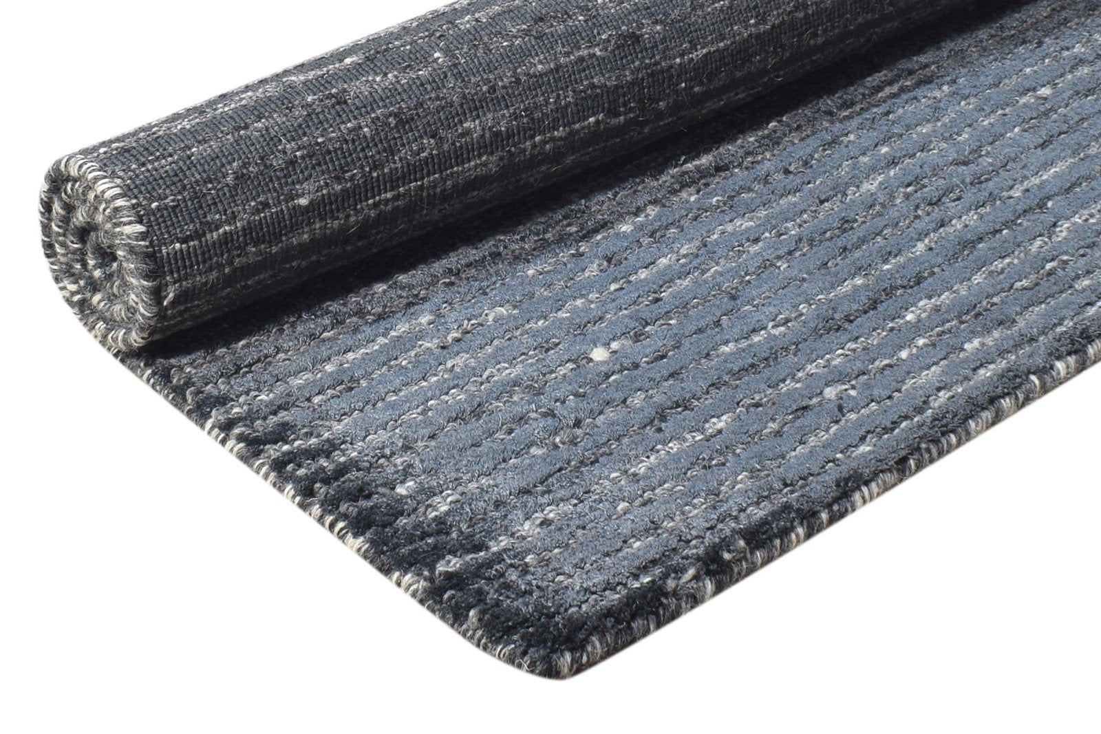 Handloom Black Wool / Silk Rug 2' X 3' Modern Scandinavian Striped Small Carpet 