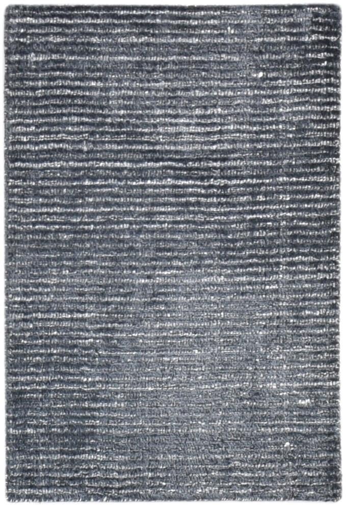 Handloom Black Wool / Silk Rug 2' X 3' Modern Scandinavian Striped Small Carpet 