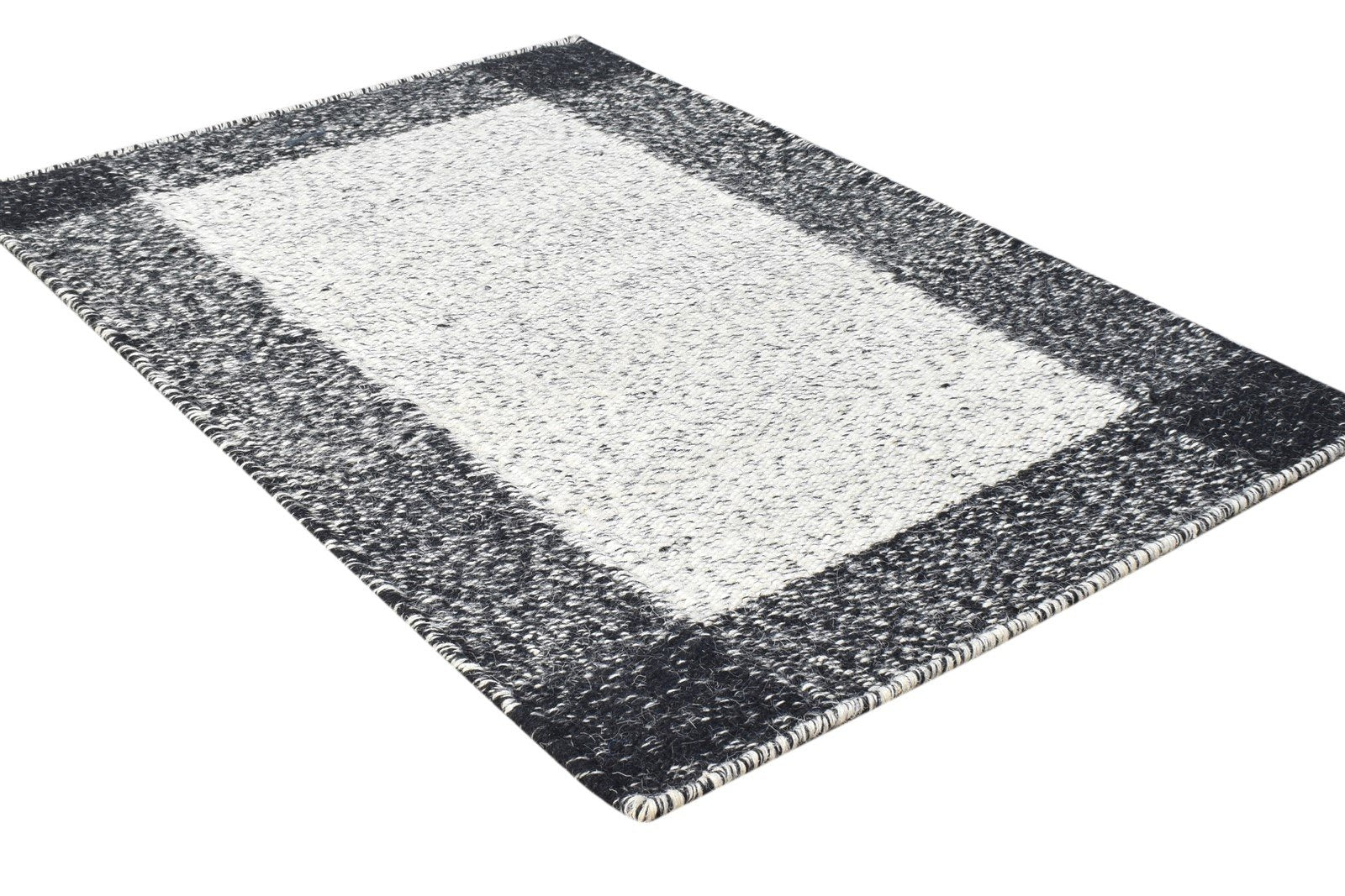 Black Wool Rug 2' X 3' Modern Dhurrie Scandinavian Bordered Small Carpet 