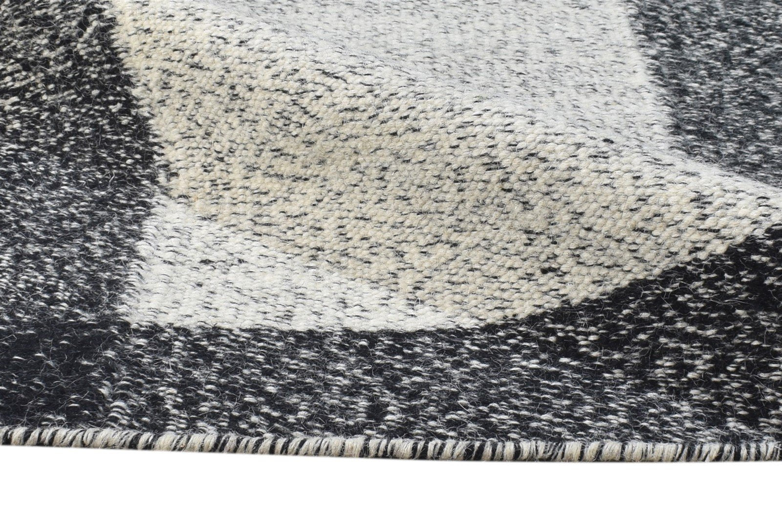 Black Wool Rug 2' X 3' Modern Dhurrie Scandinavian Bordered Small Carpet 