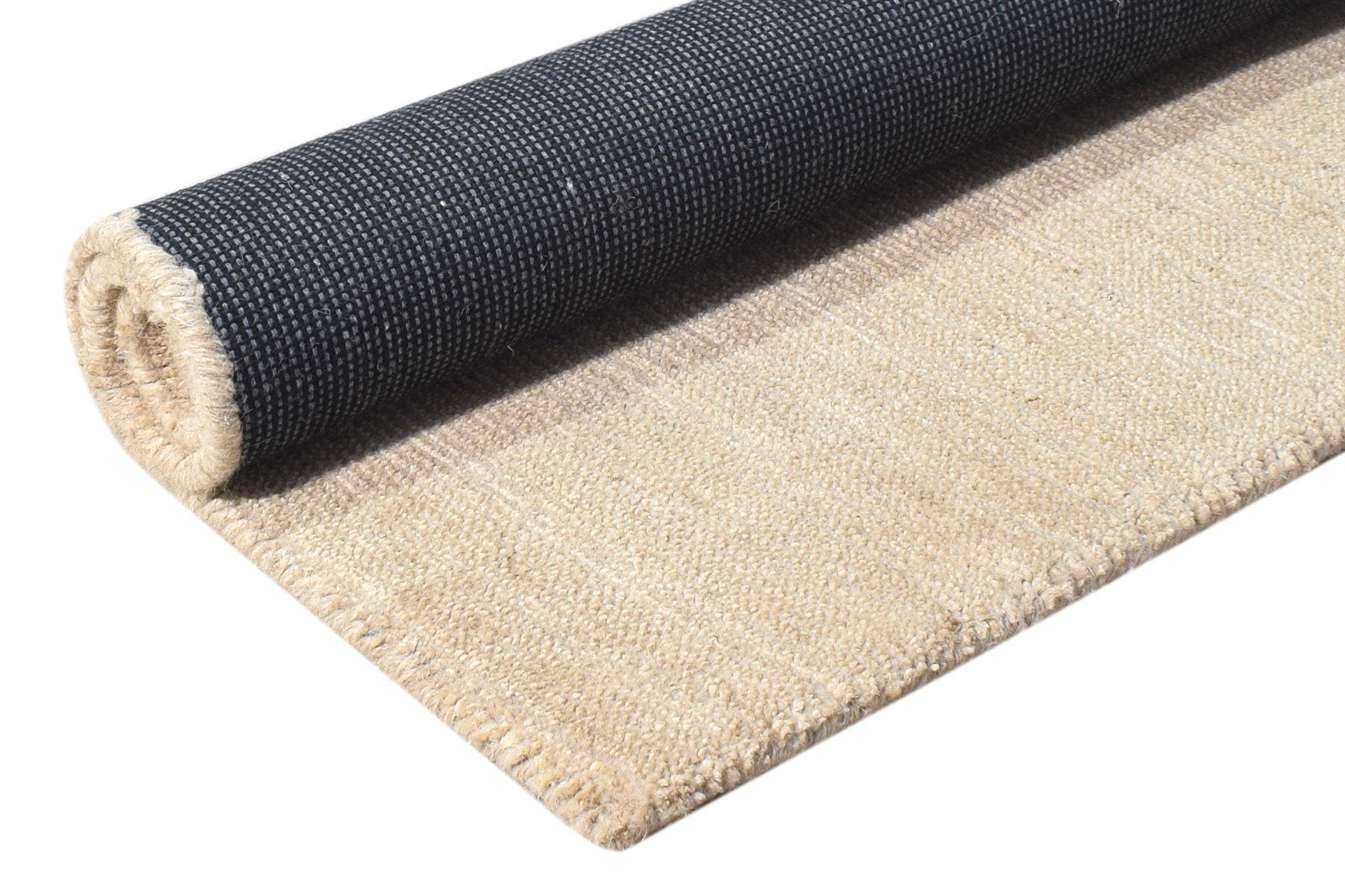 Handloom Beige Wool / Jute Rug 2' X 3' Modern Scandinavian Solid Small Carpet 