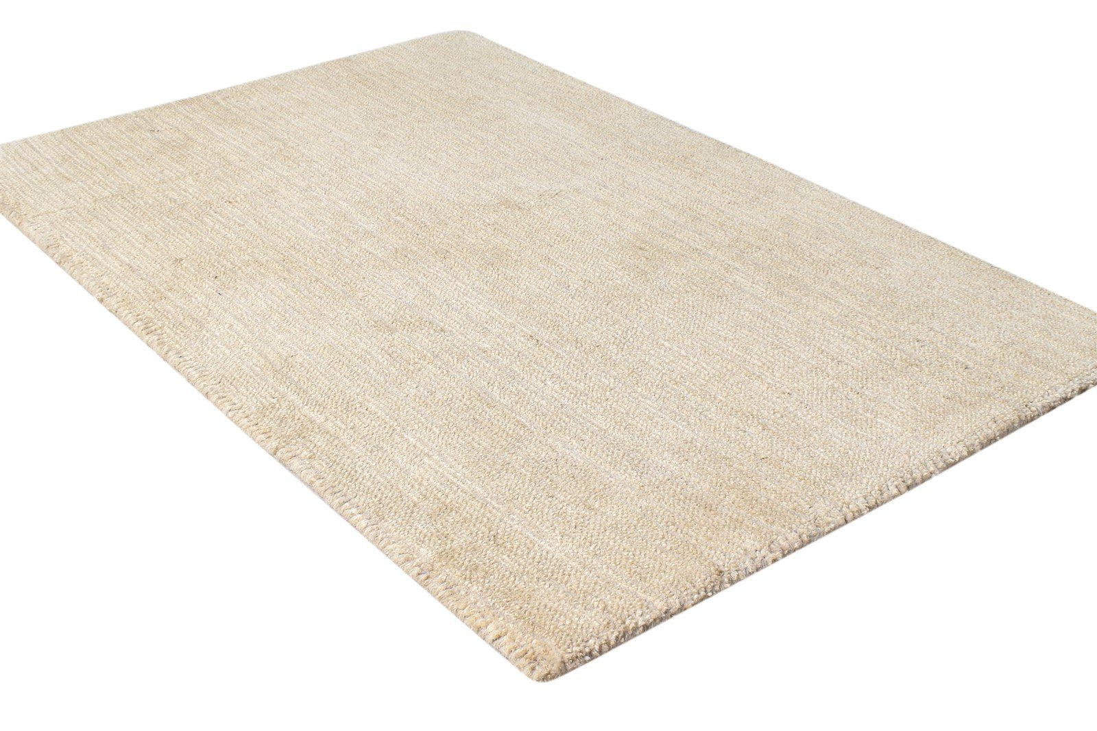 Handloom Beige Wool / Jute Rug 2' X 3' Modern Scandinavian Solid Small Carpet 