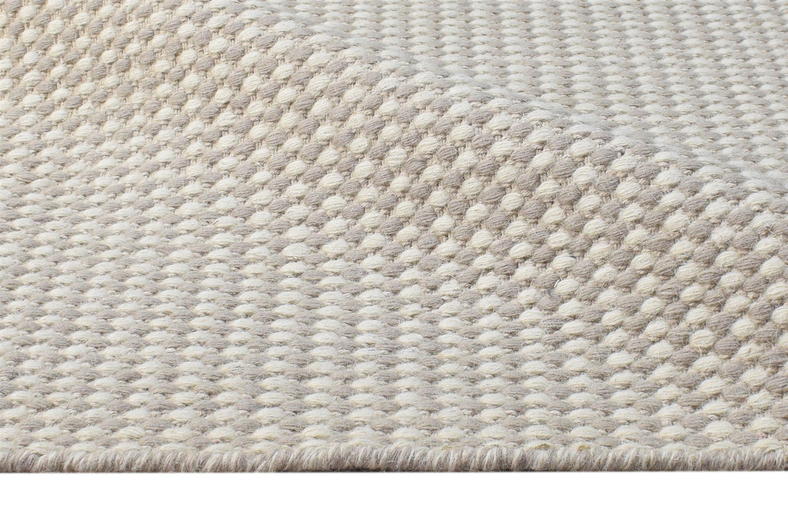 Wool Cream Rug 2' X 3' Modern Dhurrie Scandinavian Geometric Small Carpet 