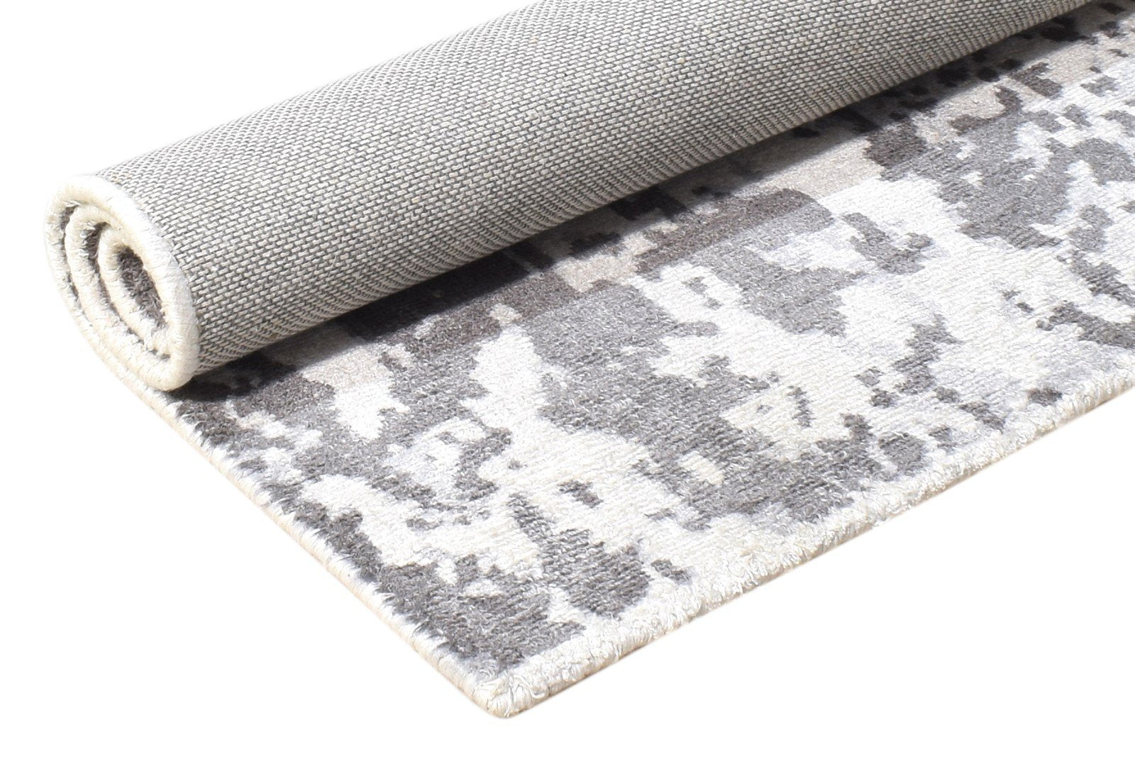 2' X 3' Rug Silk Grey Modern Handloom Scandinavian Abstract Small Carpet 