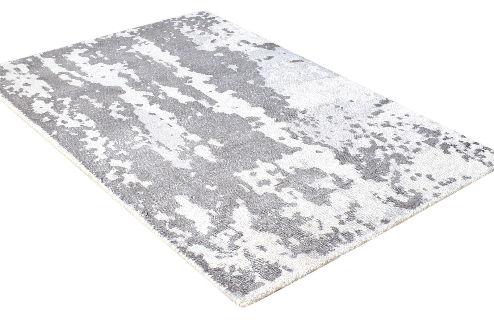 2' X 3' Rug Silk Grey Modern Handloom Scandinavian Abstract Small Carpet 