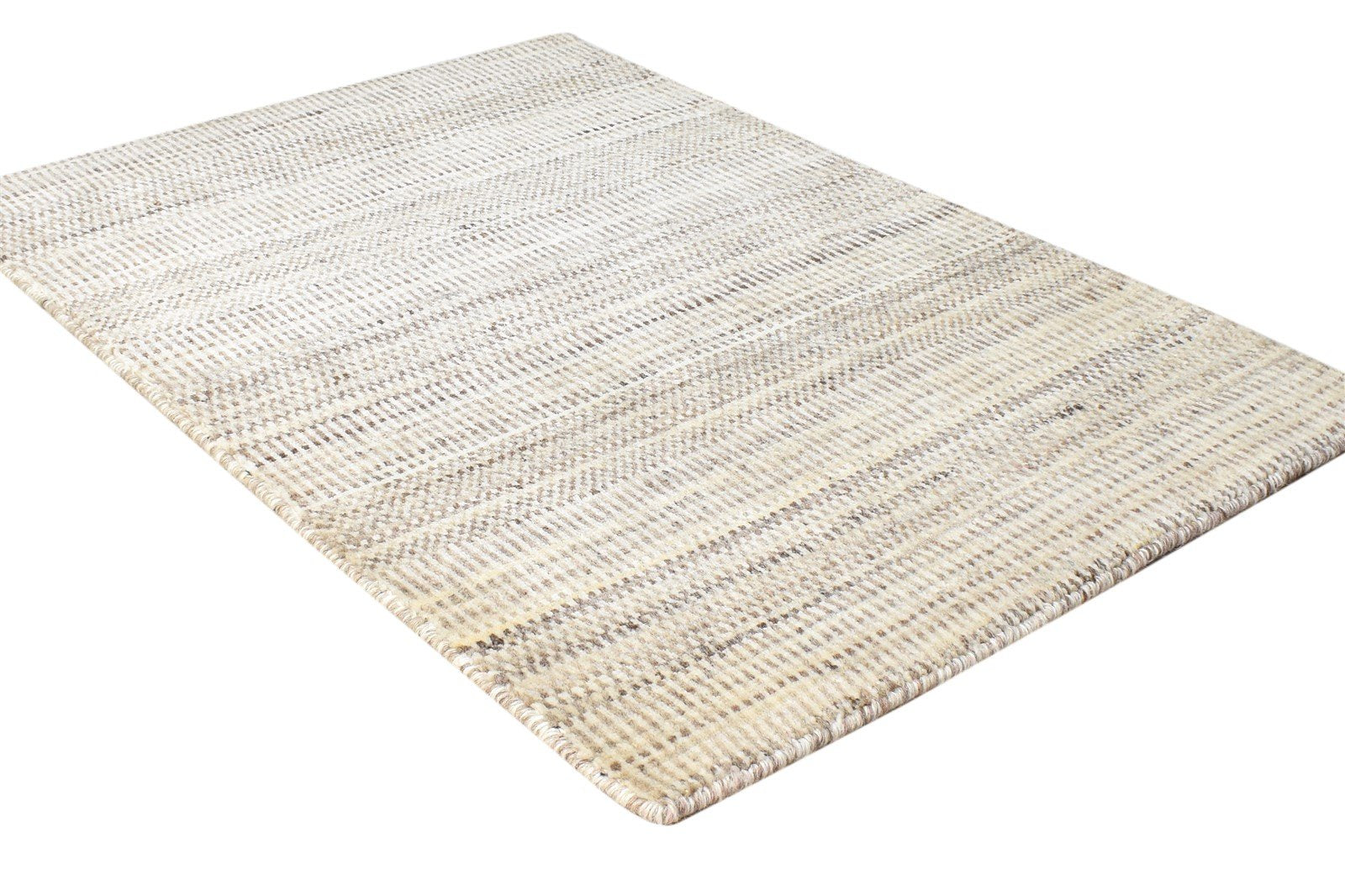 Handloom Beige Wool Rug 2' X 3' Modern Agra Grass Trellis Small Carpet 