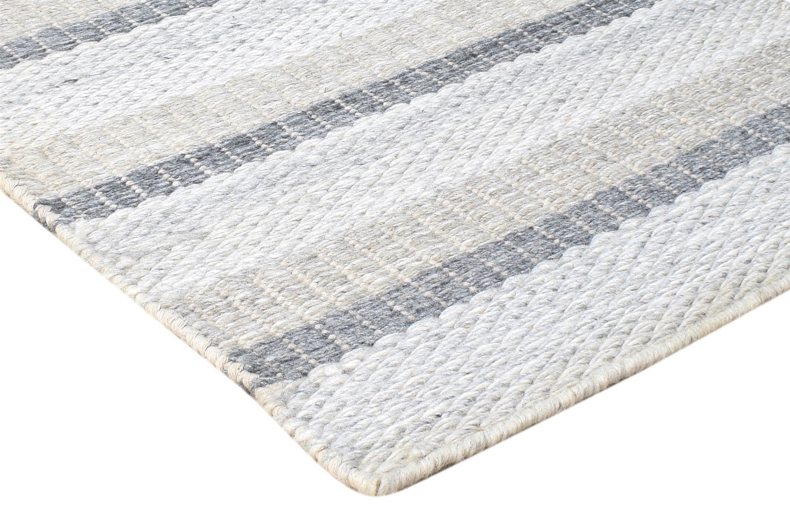 Grey Wool Rug 2' X 3' Modern Dhurrie Scandinavian Striped Small Carpet 