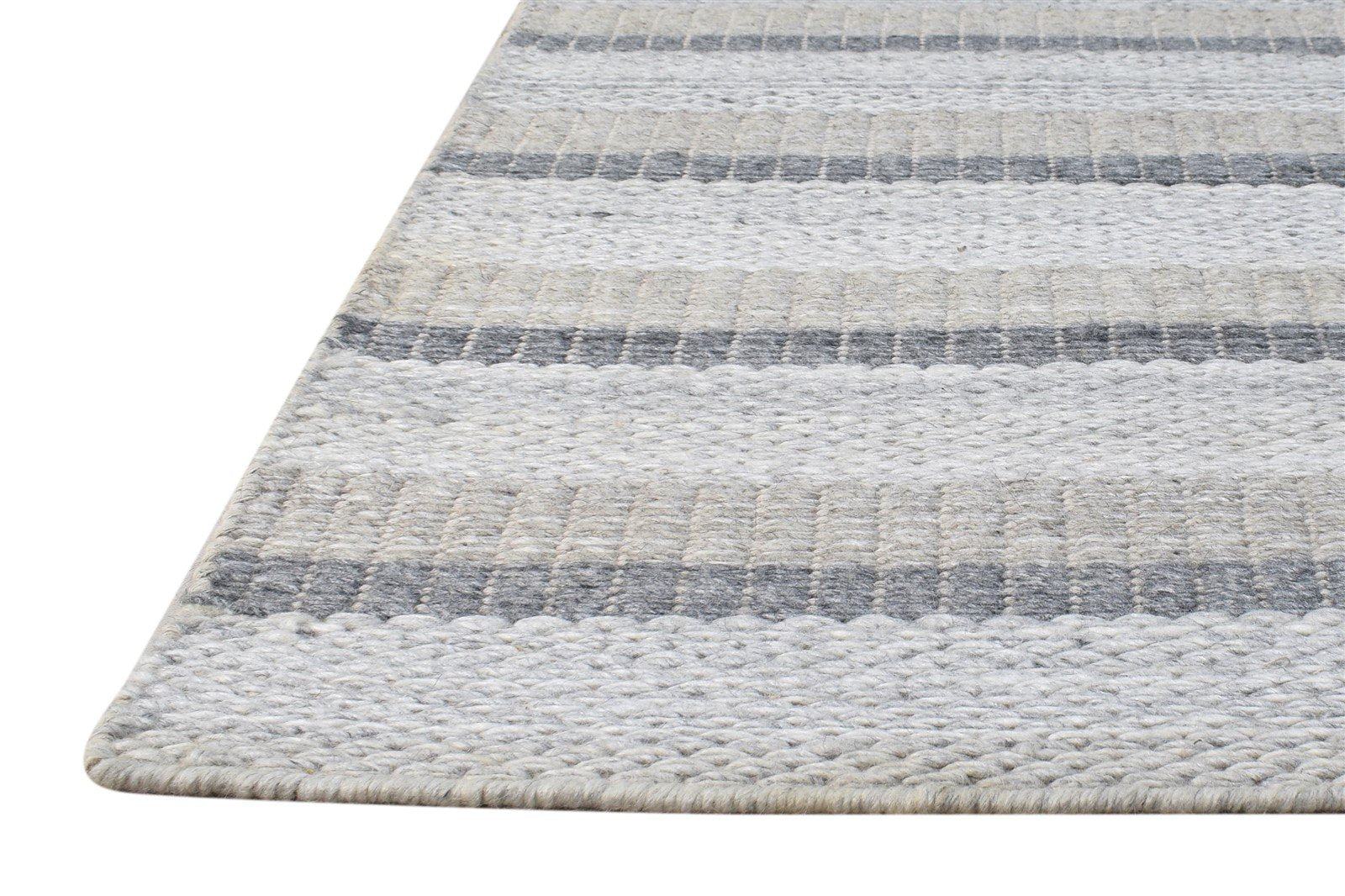 Grey Wool Rug 2' X 3' Modern Dhurrie Scandinavian Striped Small Carpet 