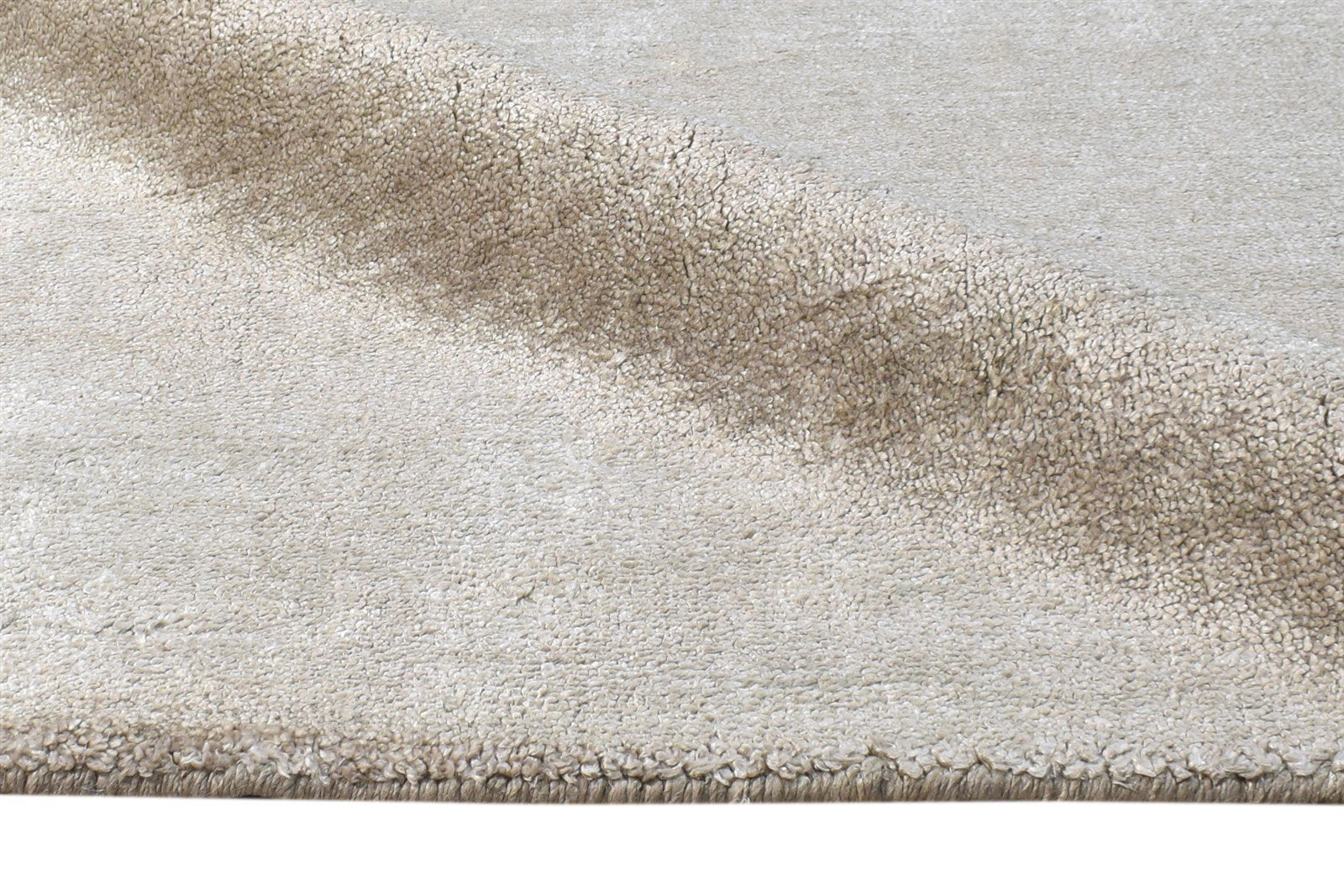 Beige Silk Rug 2' X 3' Modern Handloom Scandinavian Solid Small Carpet 