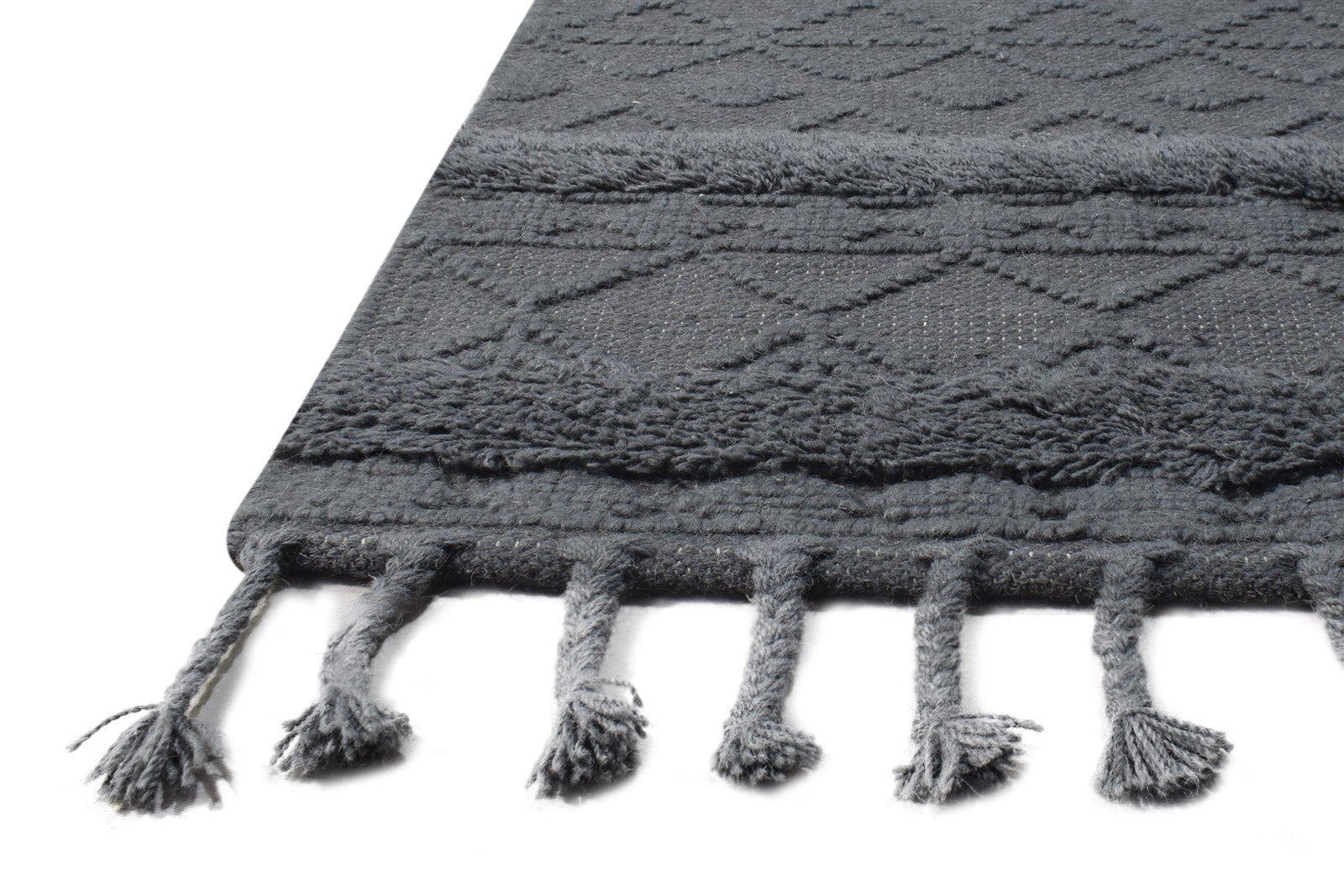 Hand-Hooked Charcoal Wool Rug 2' X 3' Modern Moroccan Modern Small Carpet 