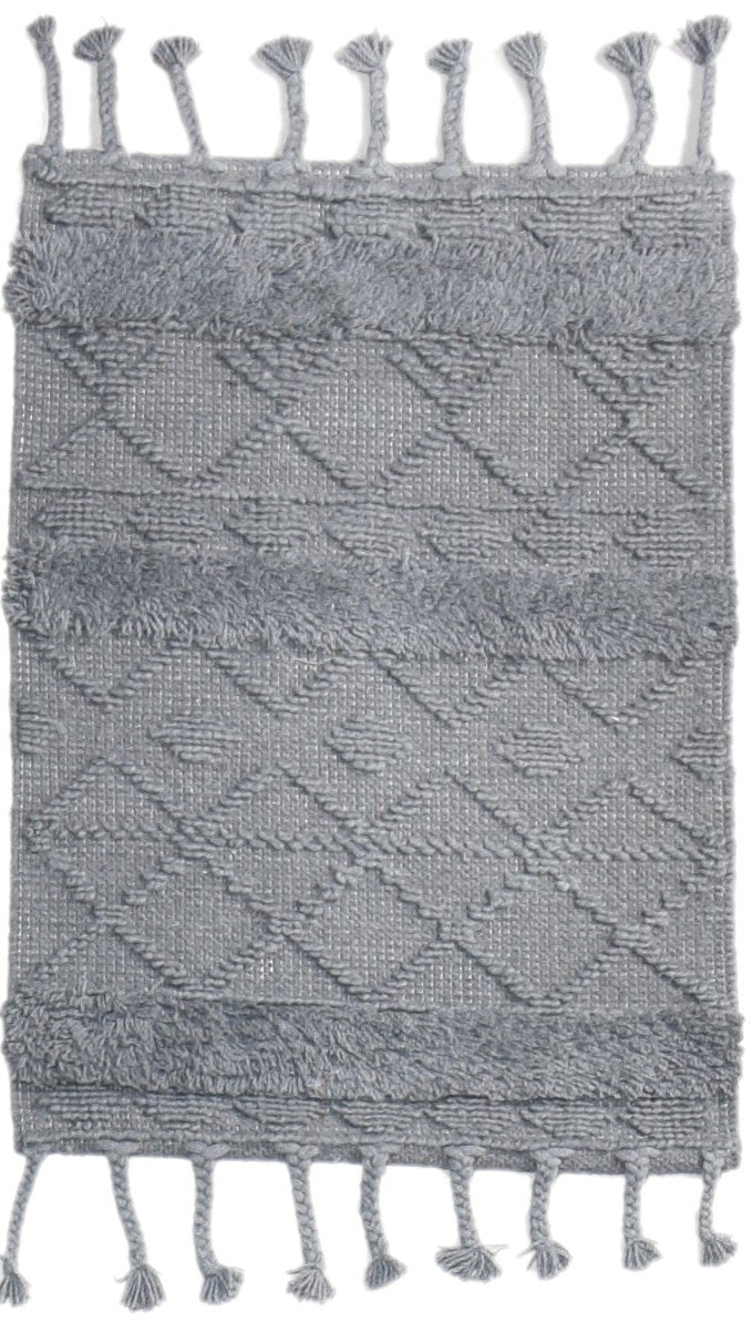 Hand-Hooked Charcoal Wool Rug 2' X 3' Modern Moroccan Modern Small Carpet 