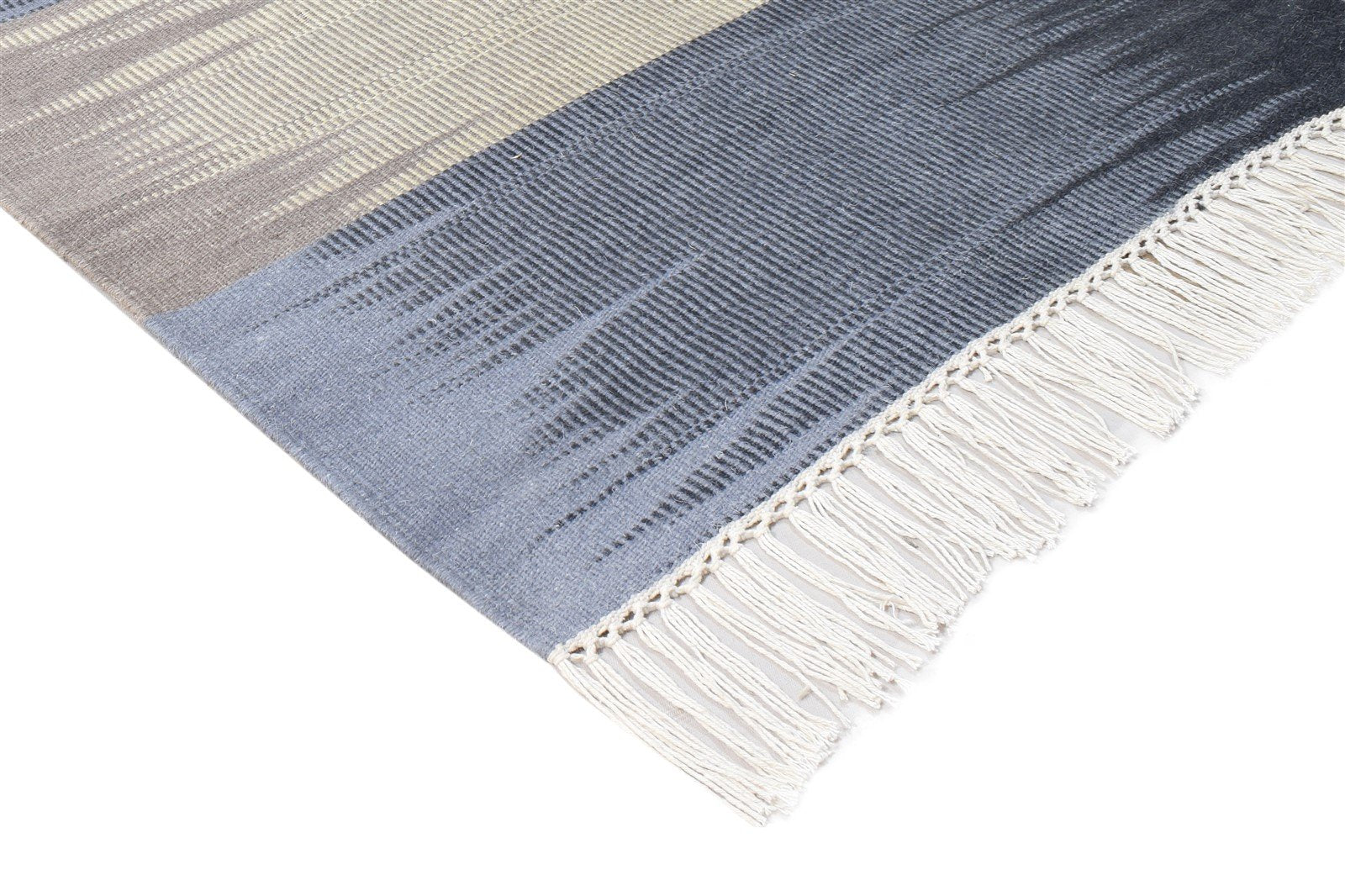 Wool Blue Rug 3' X 13' Modern Flatweave Scandinavian Abstract Small Runner 