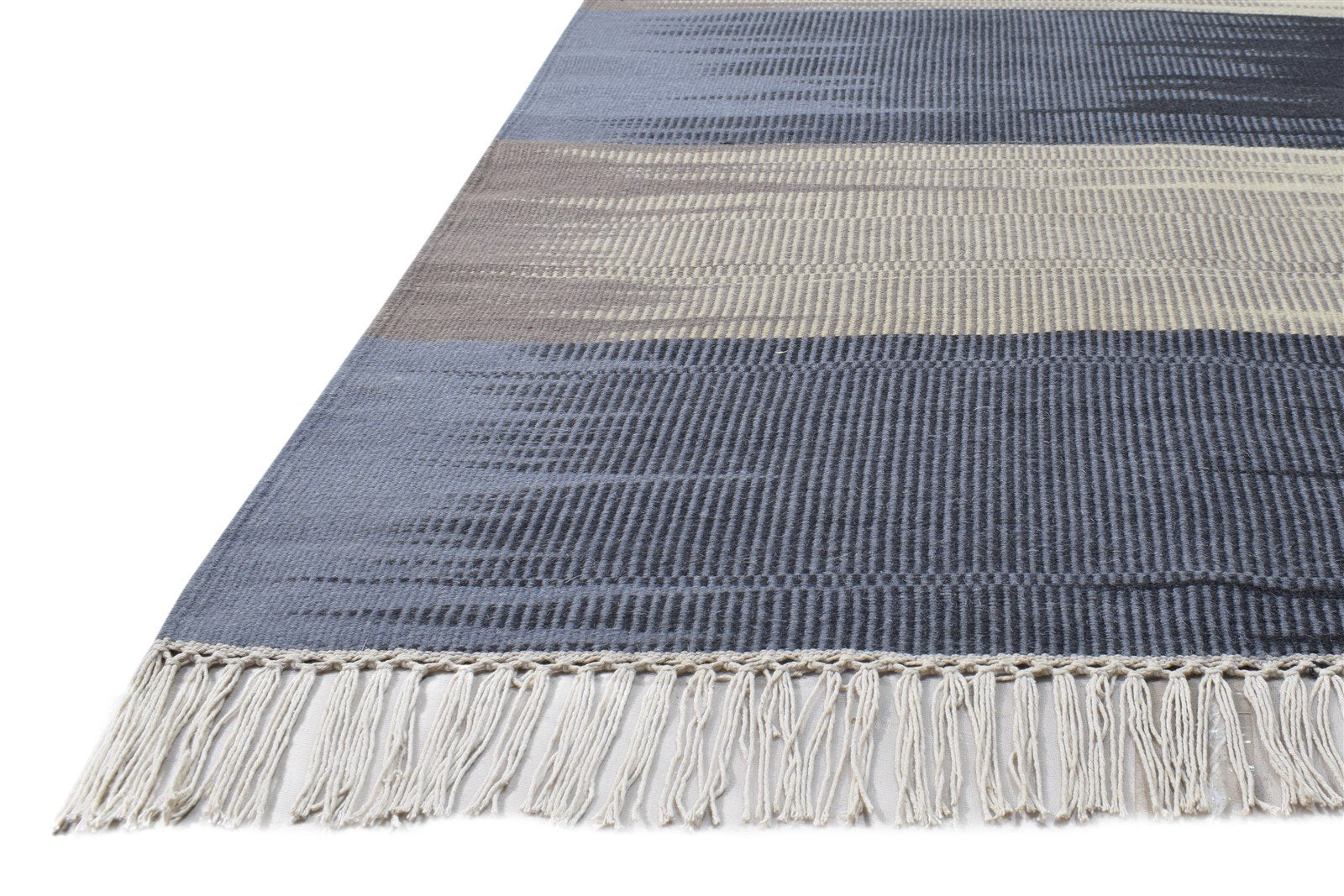 Wool Blue Rug 3' X 13' Modern Flatweave Scandinavian Abstract Small Runner 