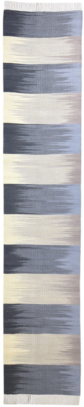 Wool Blue Rug 3' X 13' Modern Flatweave Scandinavian Abstract Small Runner 