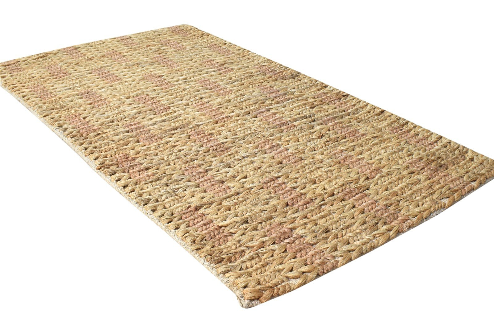 Hand-Hooked Beige Jute Rug 2' X 4' Modern Scandinavian Abstract Small Carpet 