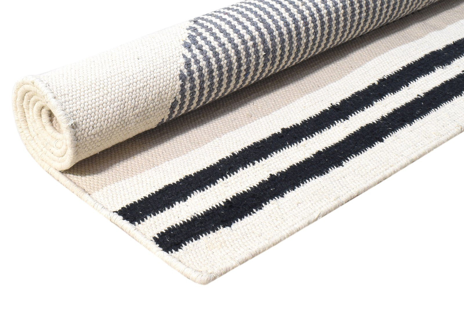 Wool Ivory Rug 4' X 5' Modern Dhurrie Scandinavian Abstract Room Size Carpet 