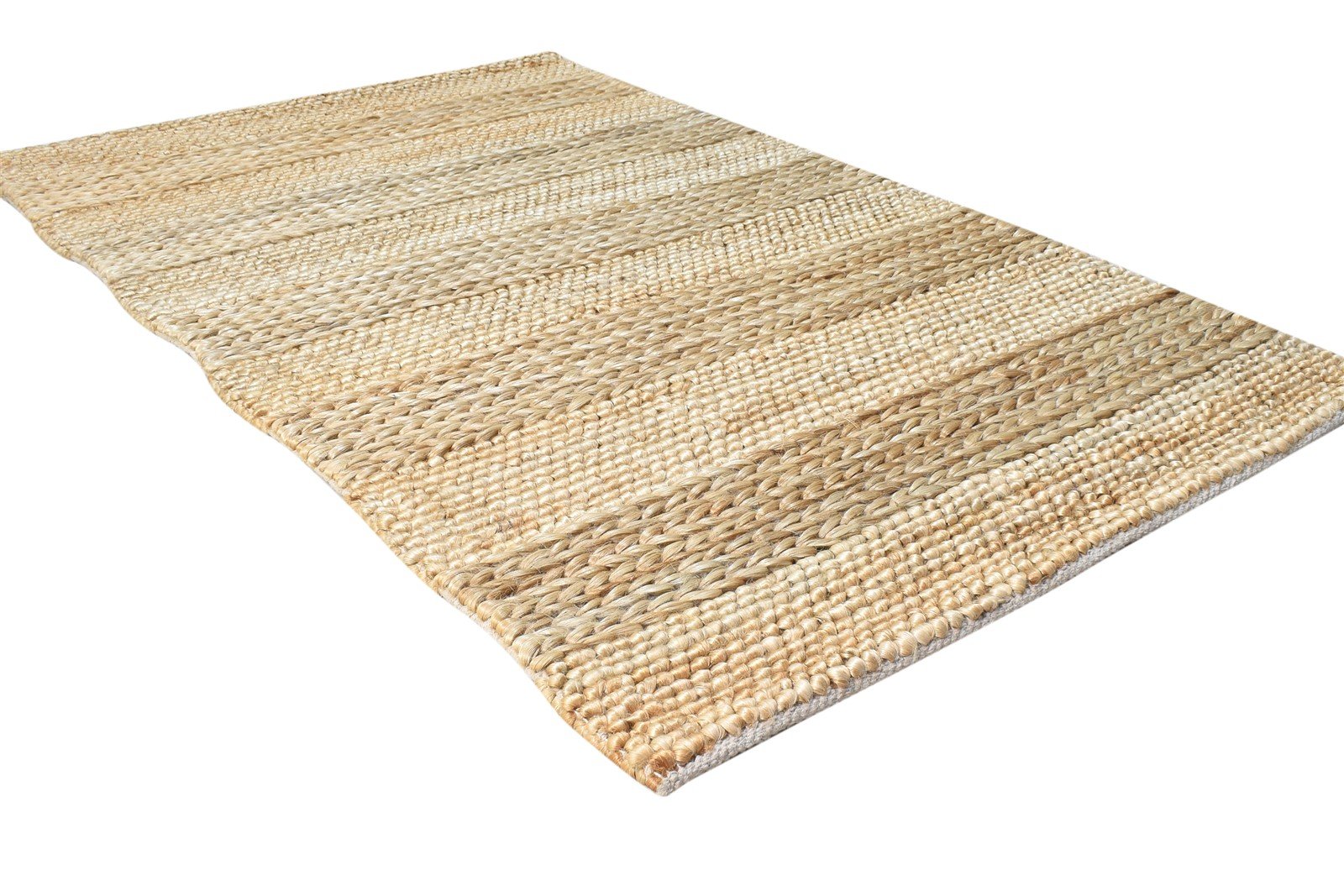 Beige Jute Rug 3' X 5' Modern Hand-Hooked Scandinavian Solid Room Size Carpet 