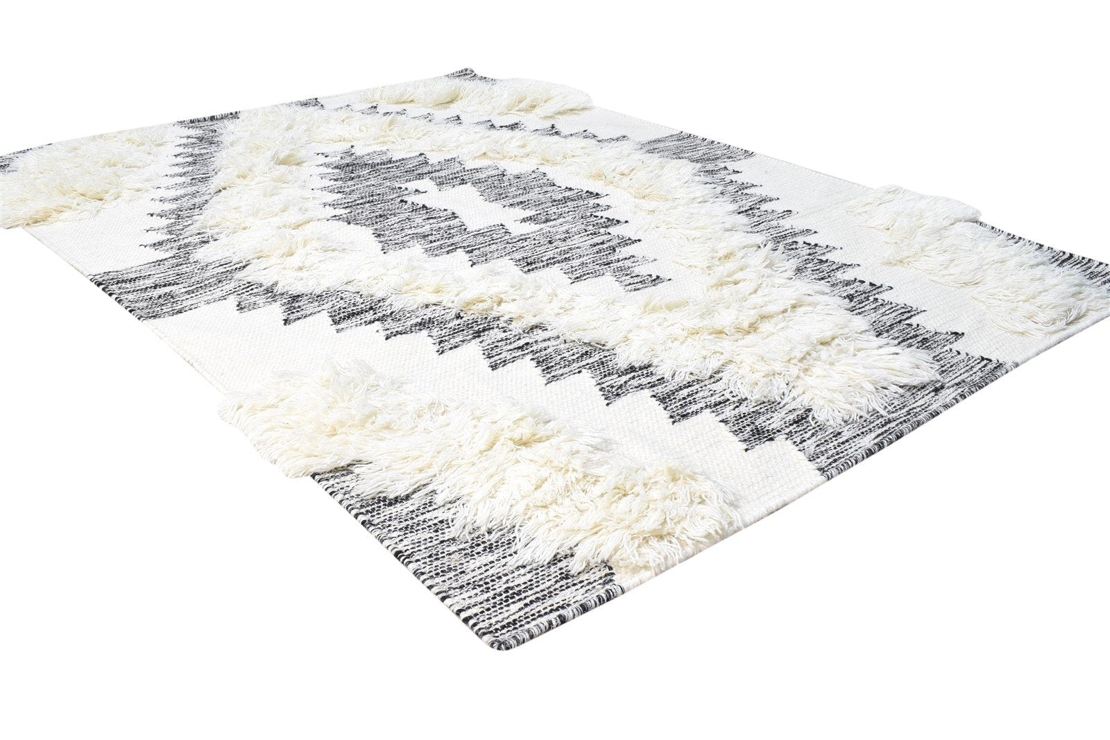 Wool Cream Rug 4' X 5' Modern Hand Woven Scandinavian Diamond Room Size Carpet 