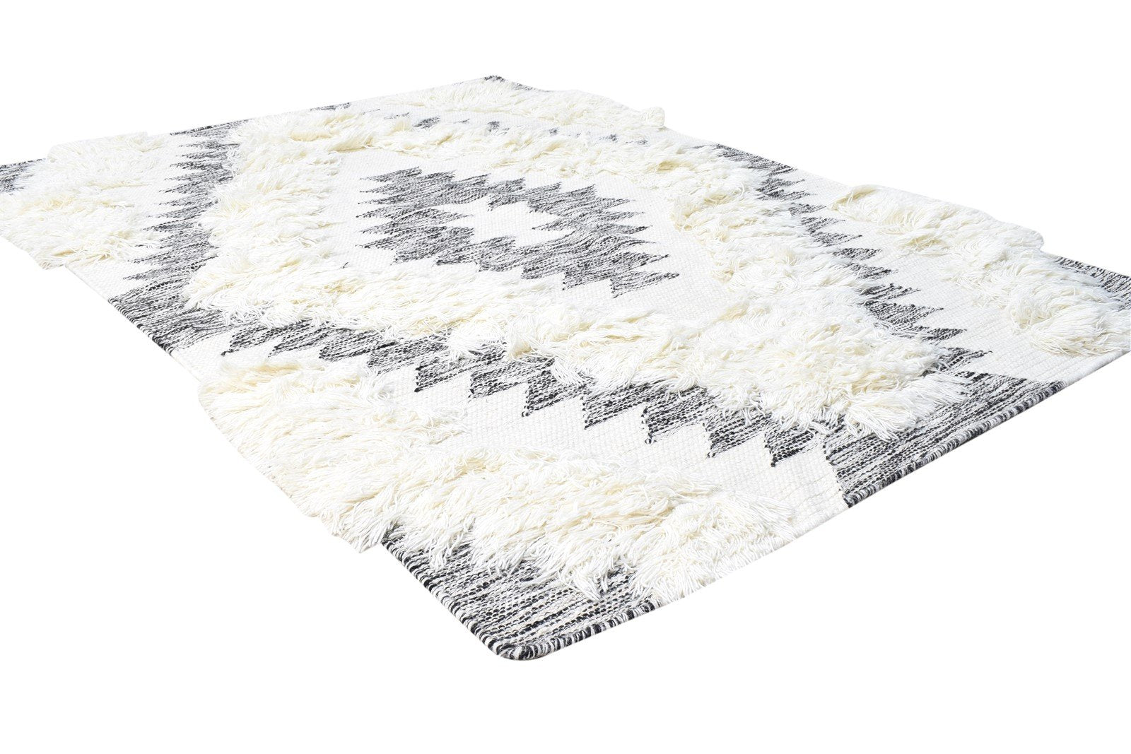 Wool Ivory Rug 4' X 5' Modern Hand Woven Scandinavian Diamond Room Size Carpet 