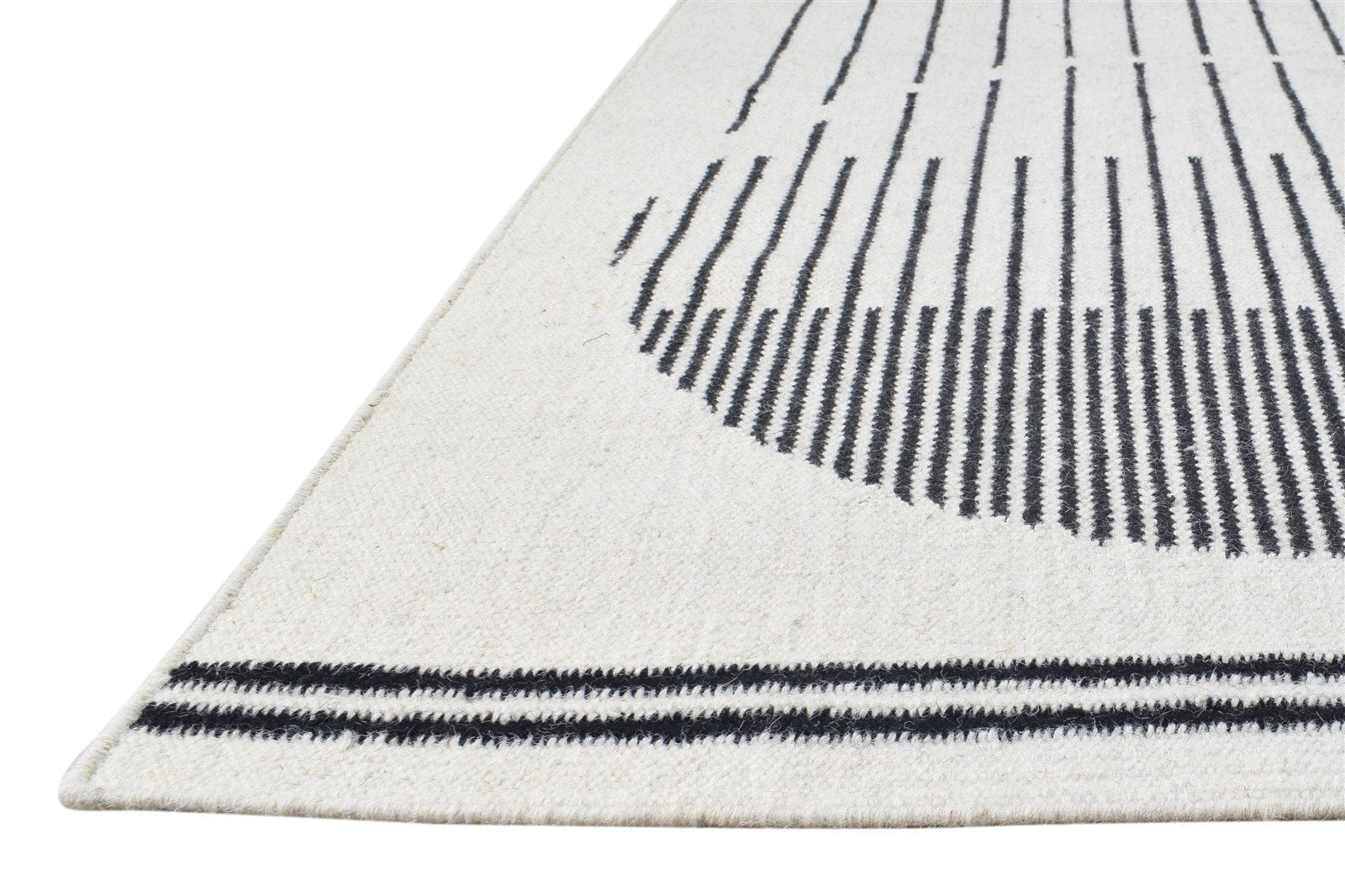 Ivory Wool Rug 4' X 5' Modern Dhurrie Scandinavian Abstract Room Size Carpet 