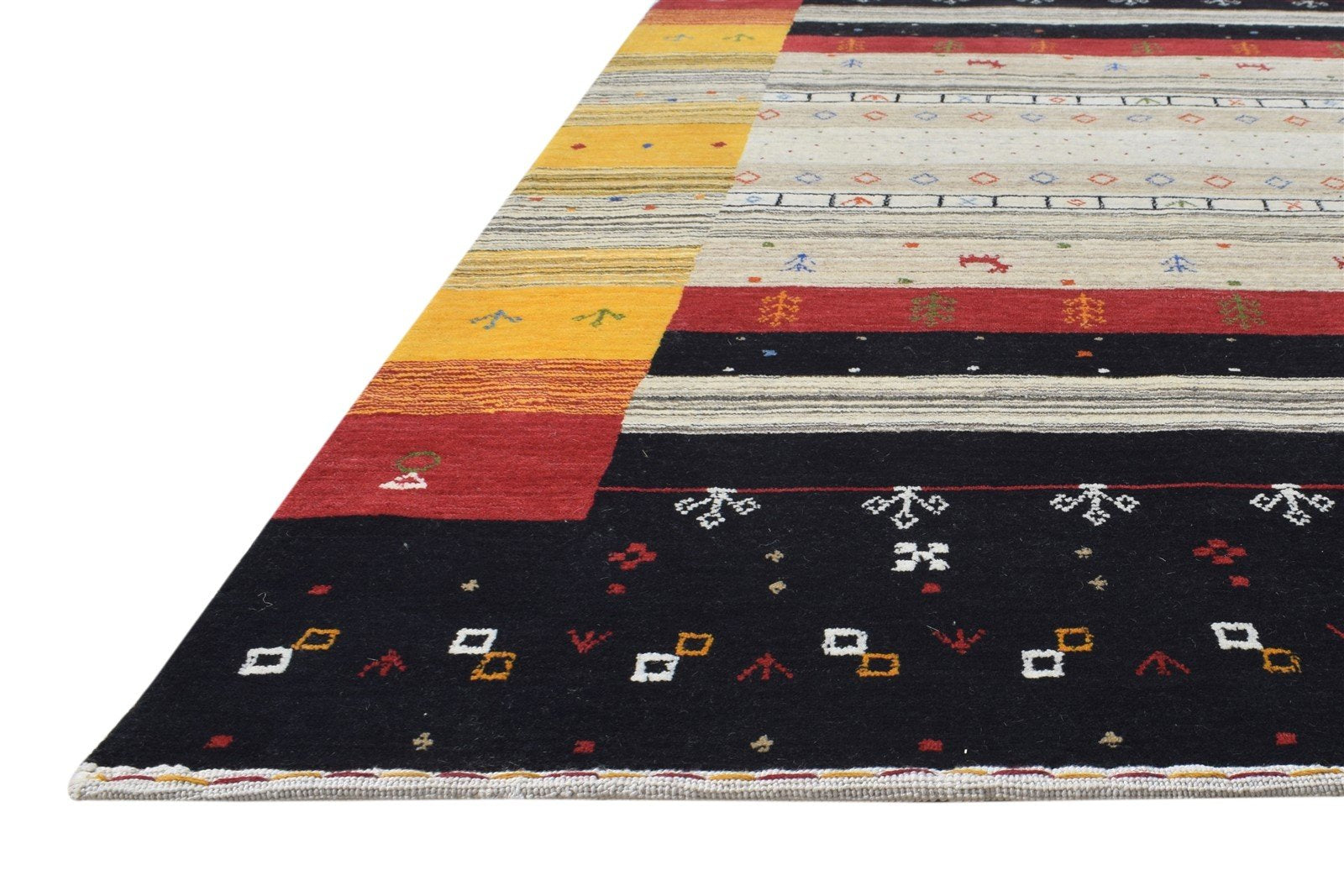 Handloom Black Wool Rug 4' X 6' Tribal Gabbeh Southwestern Room Size Carpet 