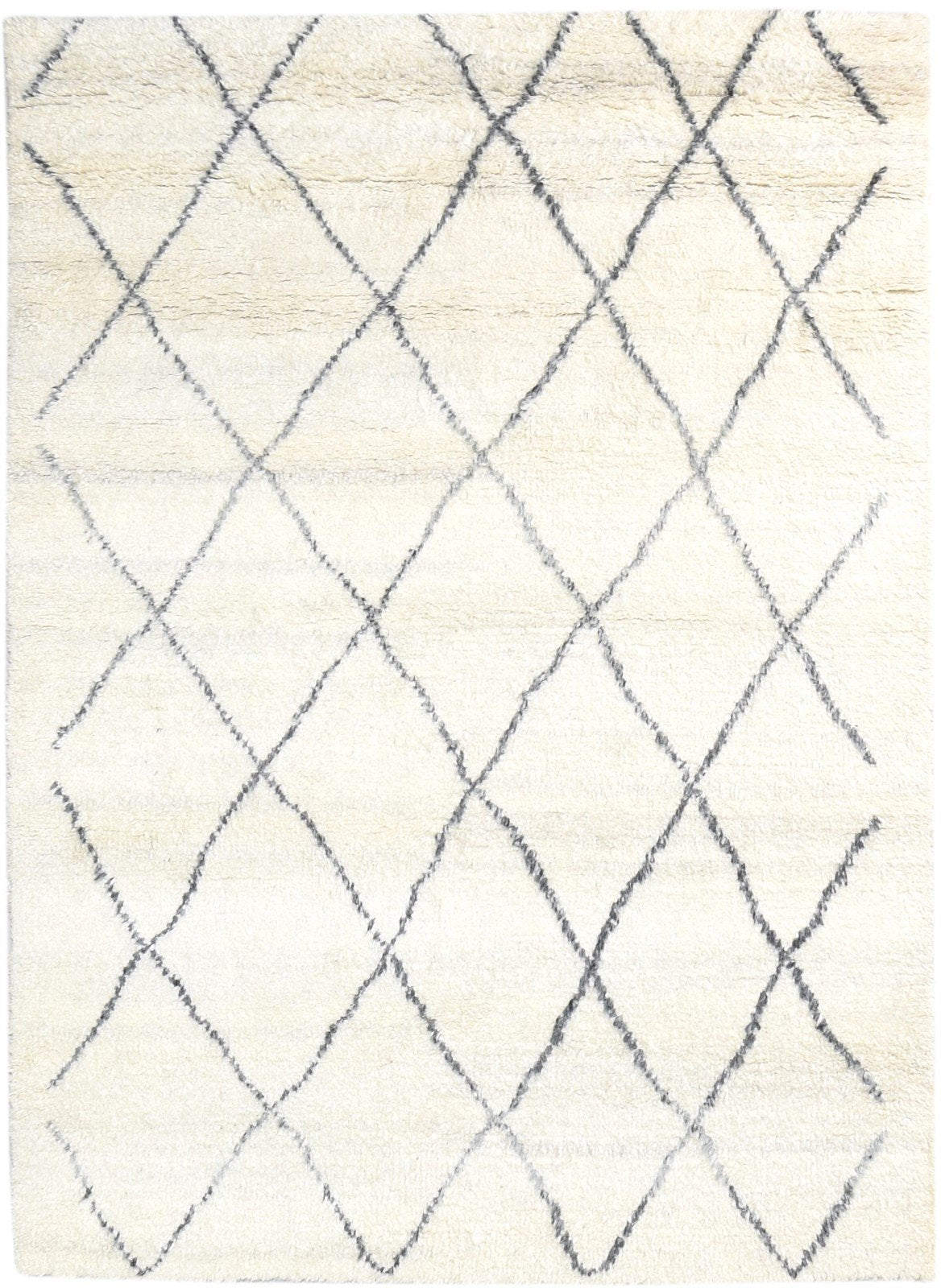 Cream Wool Rug 5' X 7' Modern Hand Knotted Moroccan Modern Room Size Carpet 