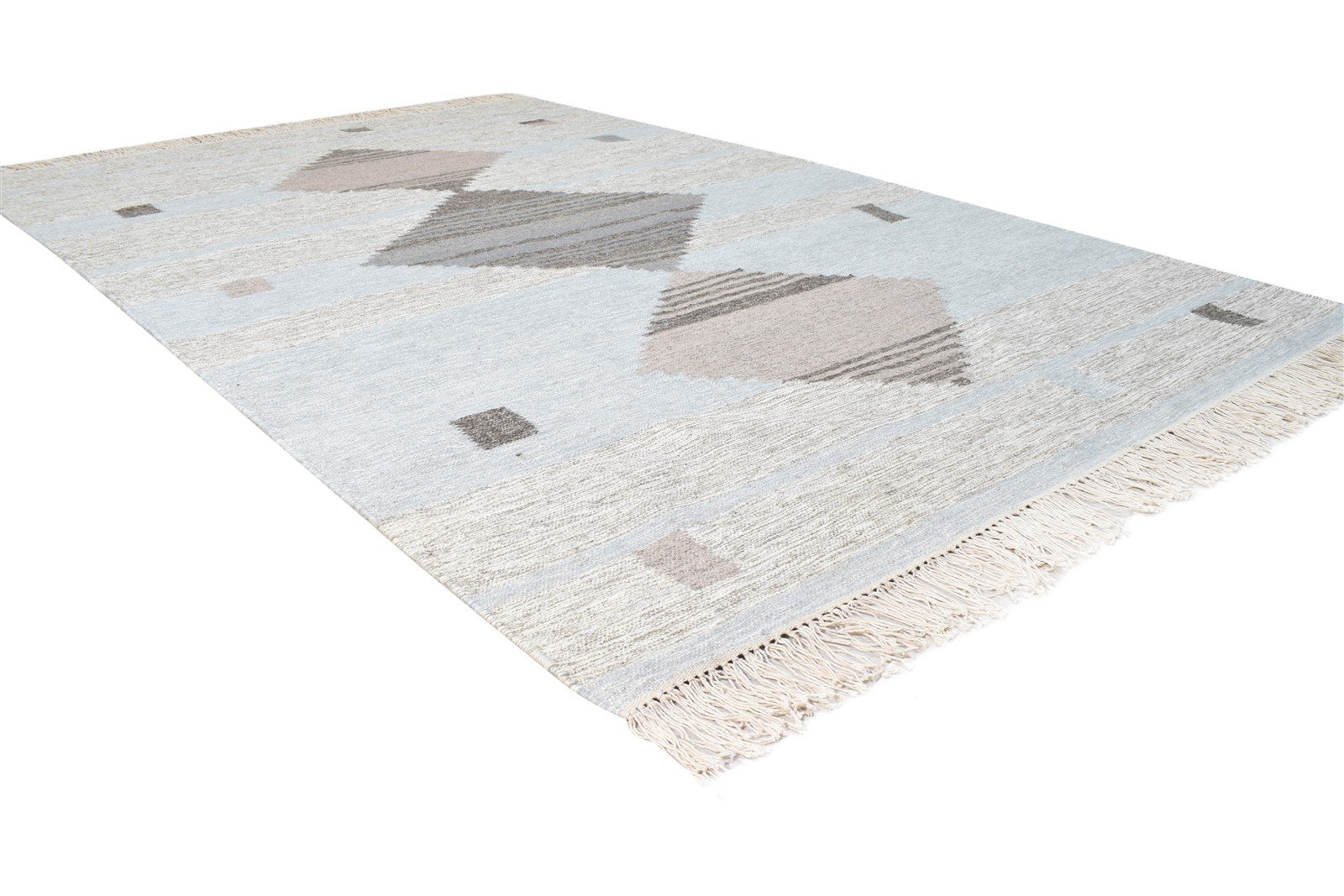 Hand Woven Blue Wool Rug 5' X 8' Modern Scandinavian Nordic Room Size Carpet 