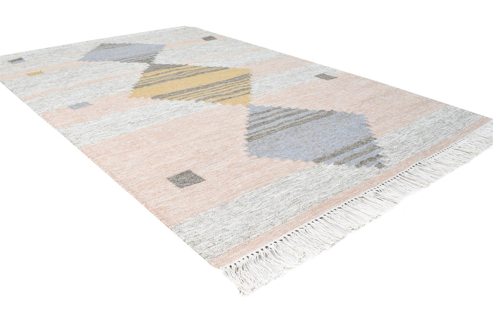 Pink Wool Rug 4' X 6' Modern Hand Woven Scandinavian Nordic Room Size Carpet 