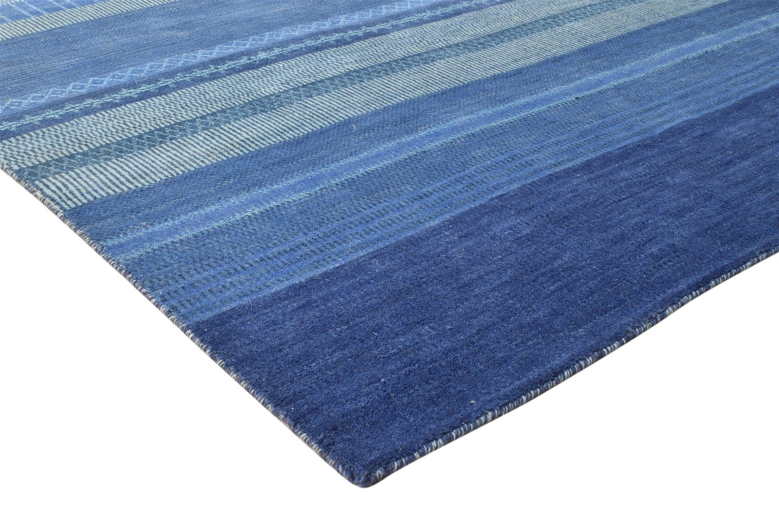 8' X 10' Rug Wool Blue Modern Handloom Bohemian Striped Large Carpet 