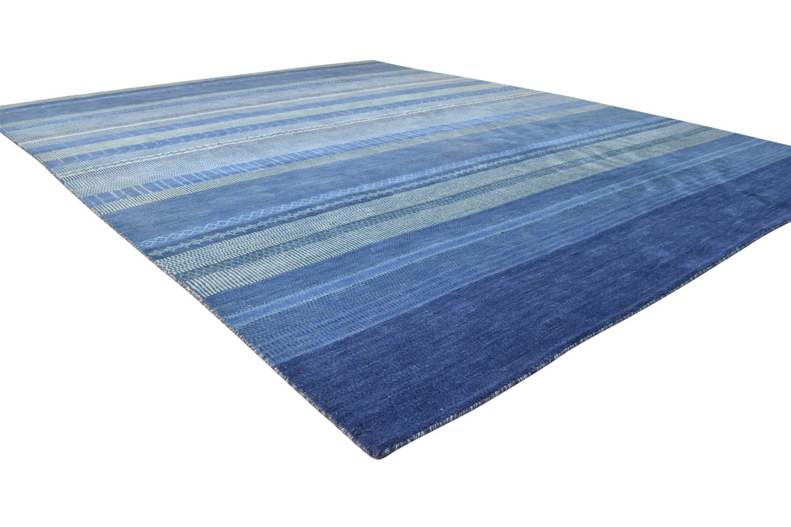 8' X 10' Rug Wool Blue Modern Handloom Bohemian Striped Large Carpet 