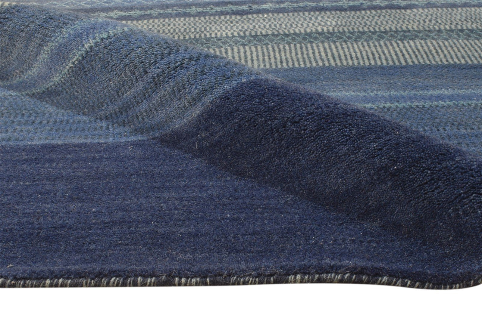 8' X 10' Rug Wool Blue Modern Handloom Bohemian Striped Large Carpet 