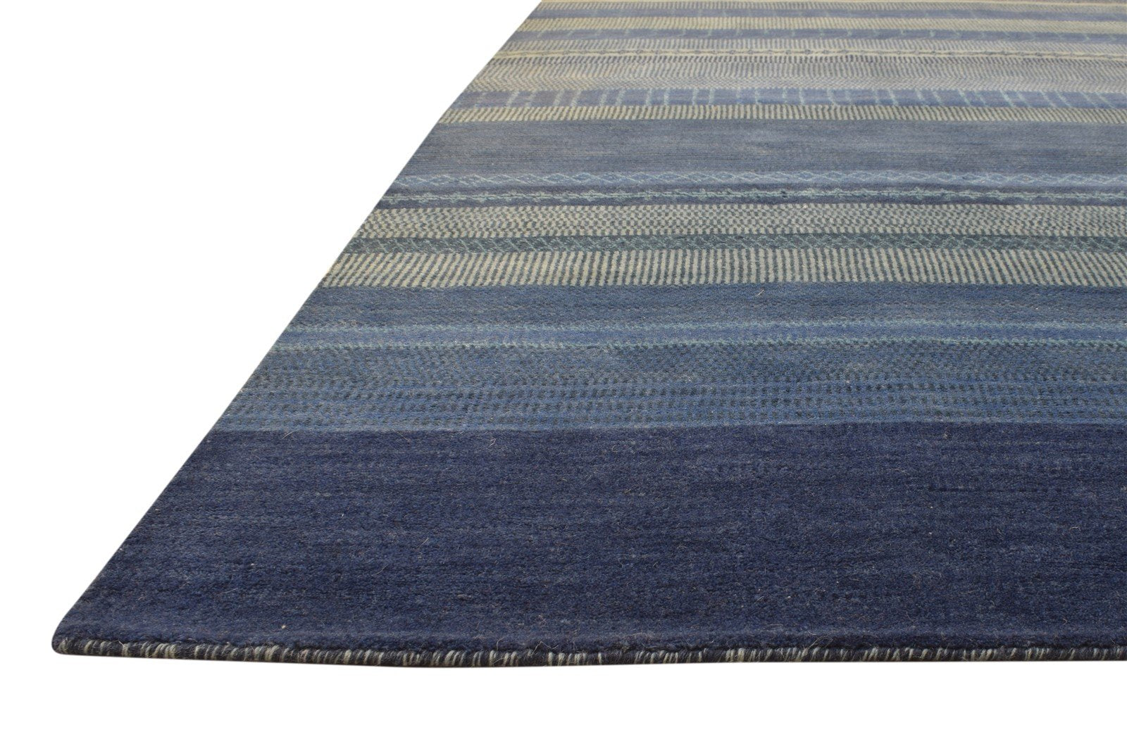 8' X 10' Rug Wool Blue Modern Handloom Bohemian Striped Large Carpet 