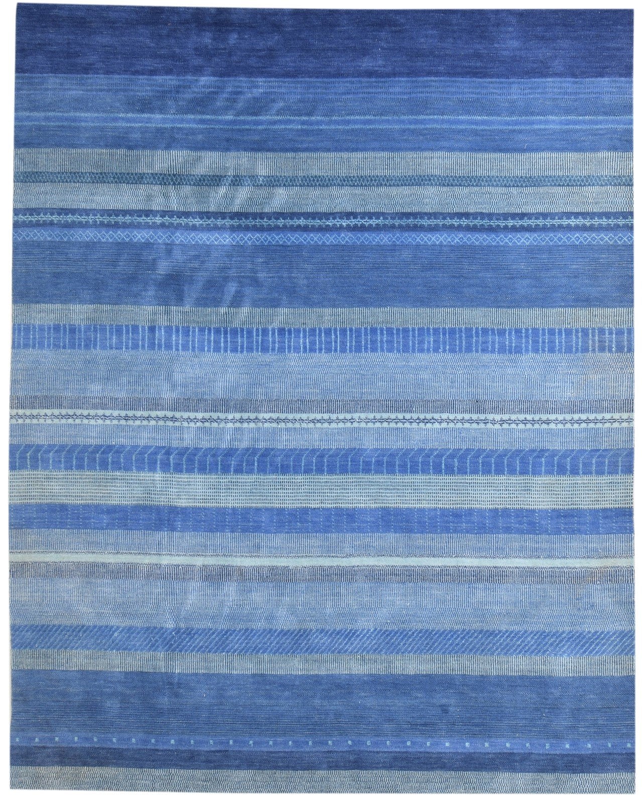 8' X 10' Rug Wool Blue Modern Handloom Bohemian Striped Large Carpet 