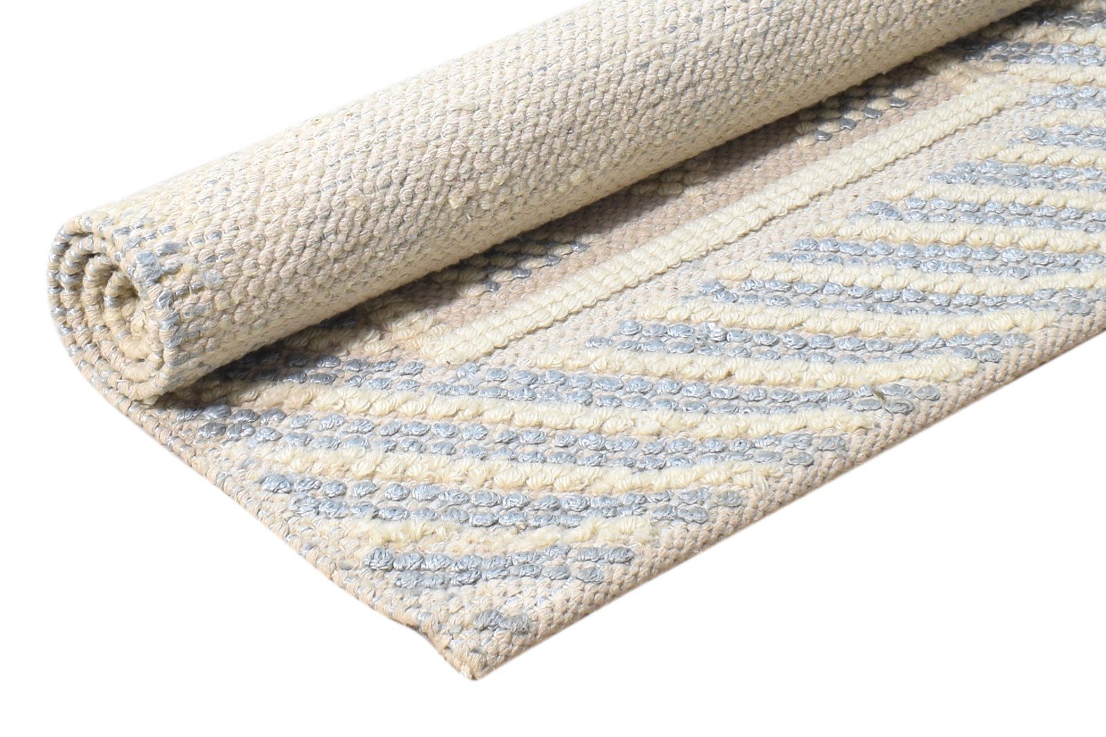 Cream Wool / Silk Rug 2X3 Modern Hand Woven Scandinavian Bordered Small Carpet 