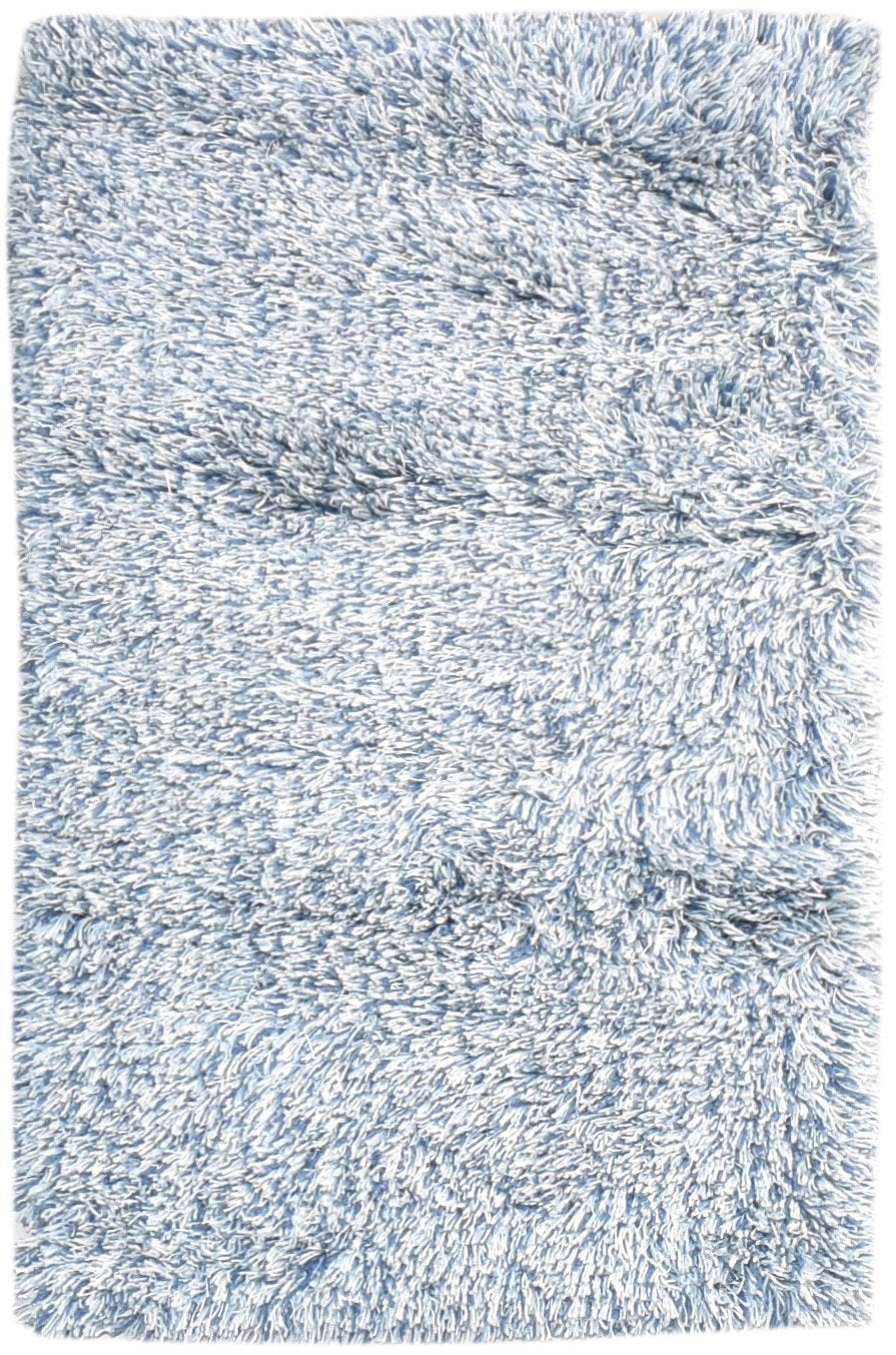 2'6 X 4' Rug Wool / Silk Blue Shag Hand Woven Scandinavian Solid Small Carpet 