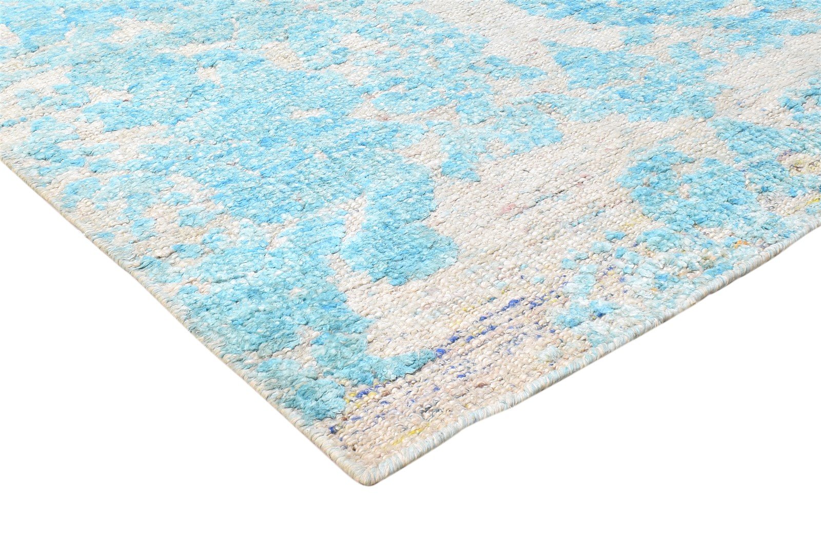 Hand Knotted Blue Silk Rug 4' X 6' Modern European Damask Room Size Carpet 