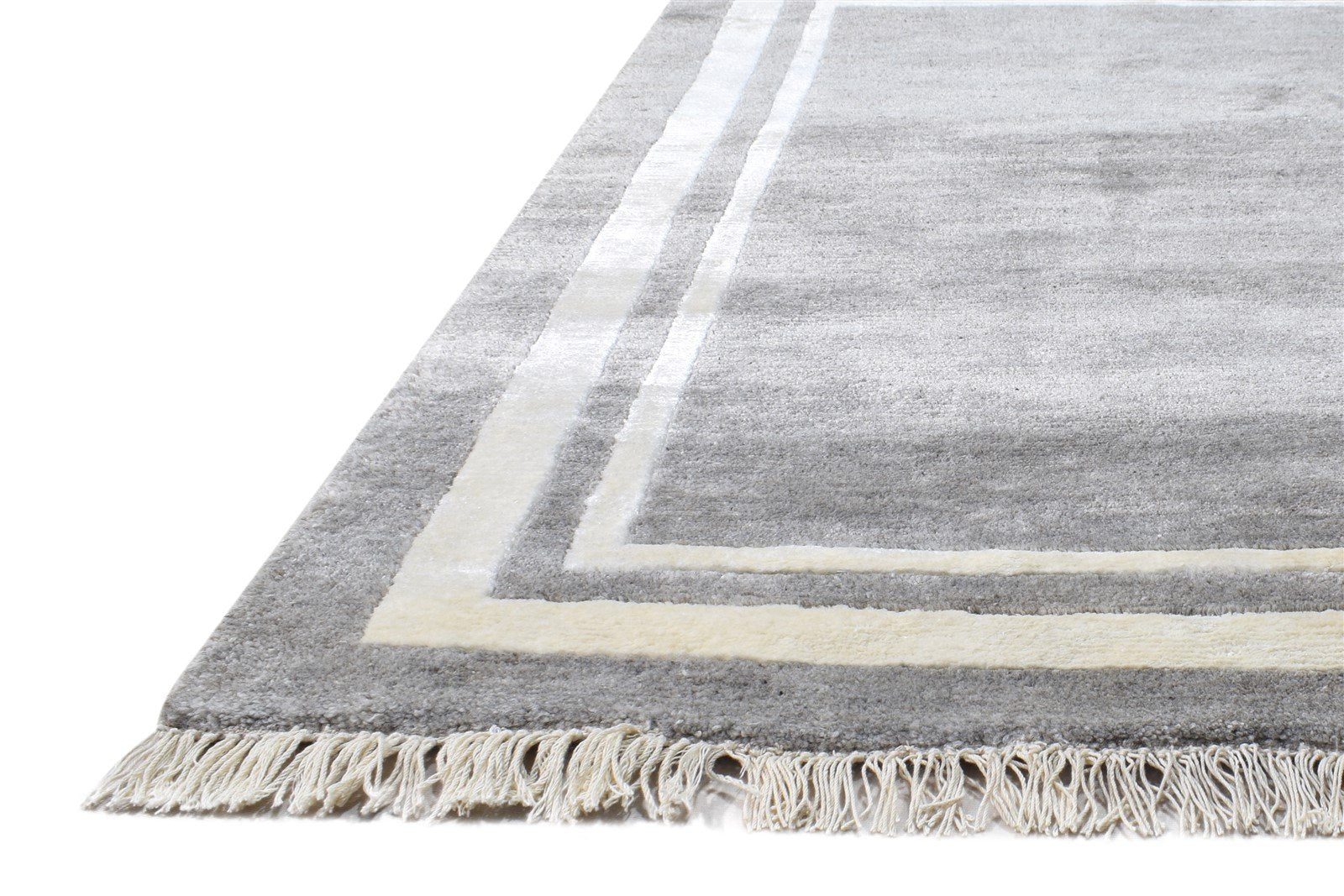 3X4 Rug Wool / Silk Grey Modern Hand Knotted Scandinavian Bordered Small Carpet 