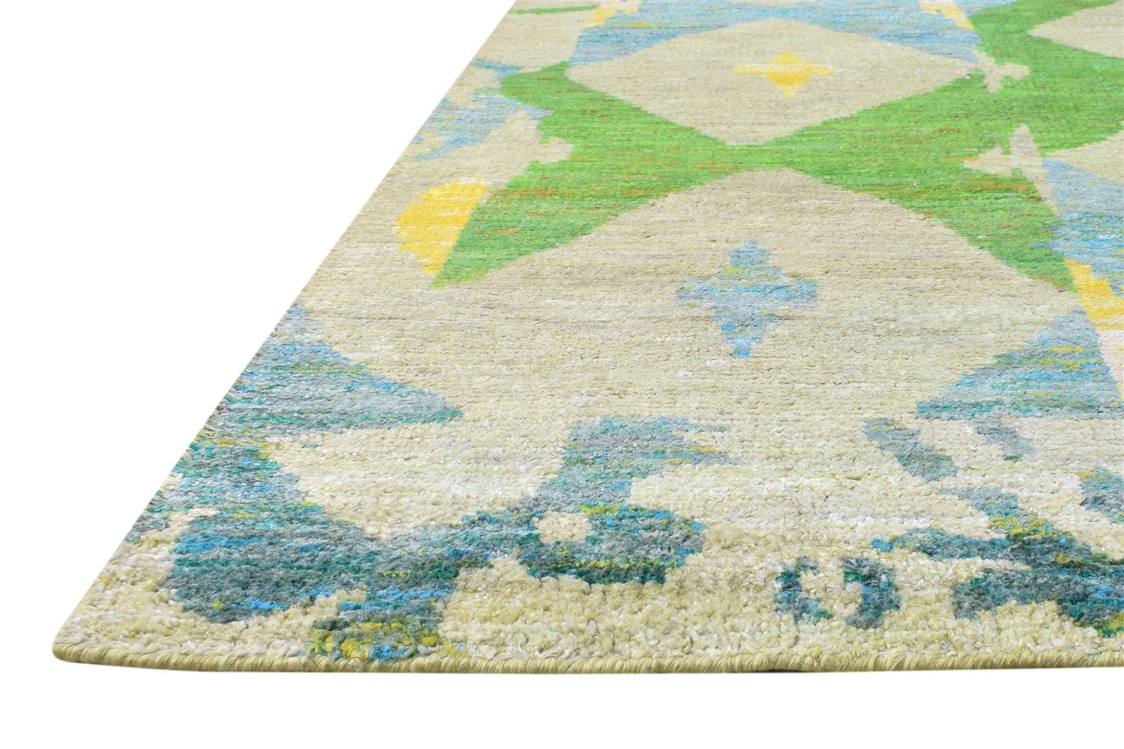 Hand Knotted Green Silk Rug 5' X 8' Modern American Abstract Room Size Carpet 