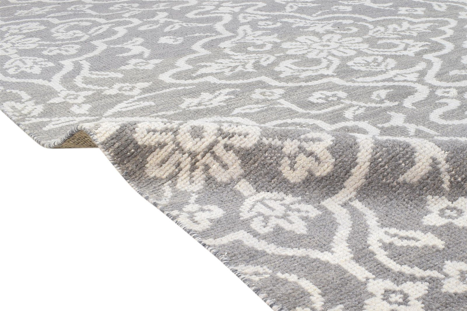 Hand Knotted Grey Wool Rug 5' X 7' Modern European Damask Room Size Carpet 