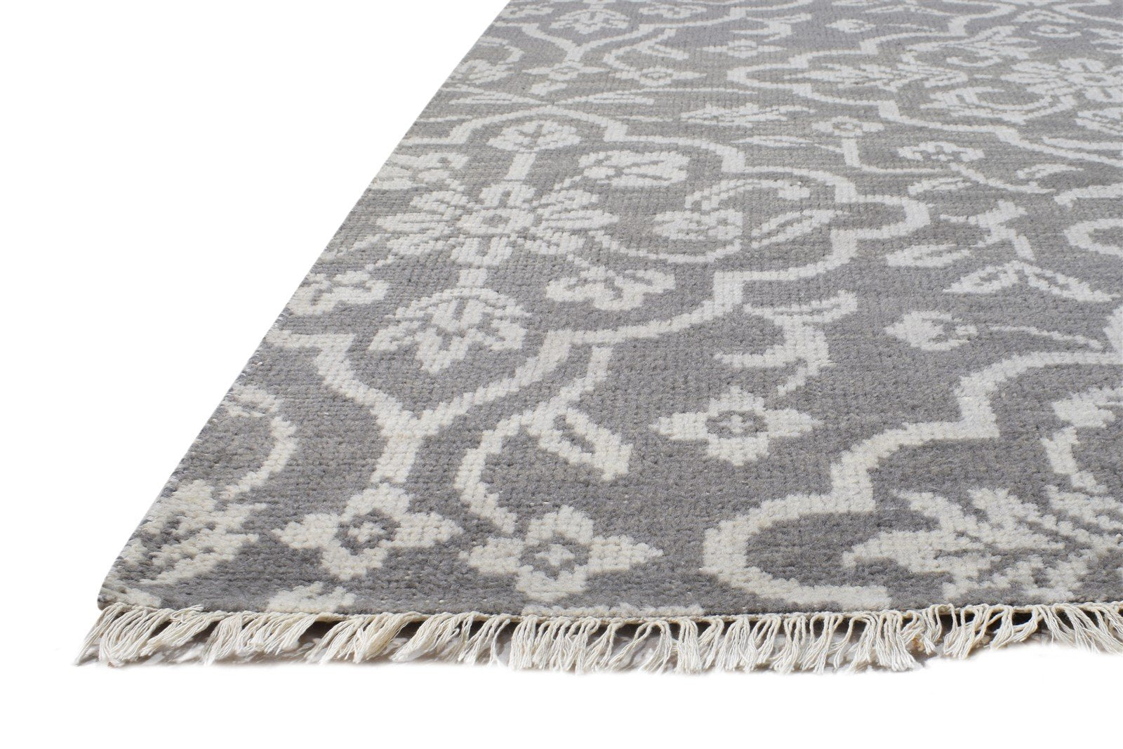 Hand Knotted Grey Wool Rug 5' X 7' Modern European Damask Room Size Carpet 